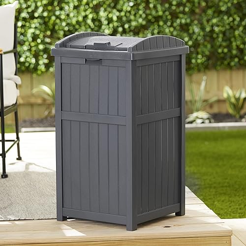 Miniatura 15 de Suncast Cubo de basura oculto de 33 galones para patio, basura de resina para exteriores con tapa, uso en patio trasero, terraza o patio, color gris
