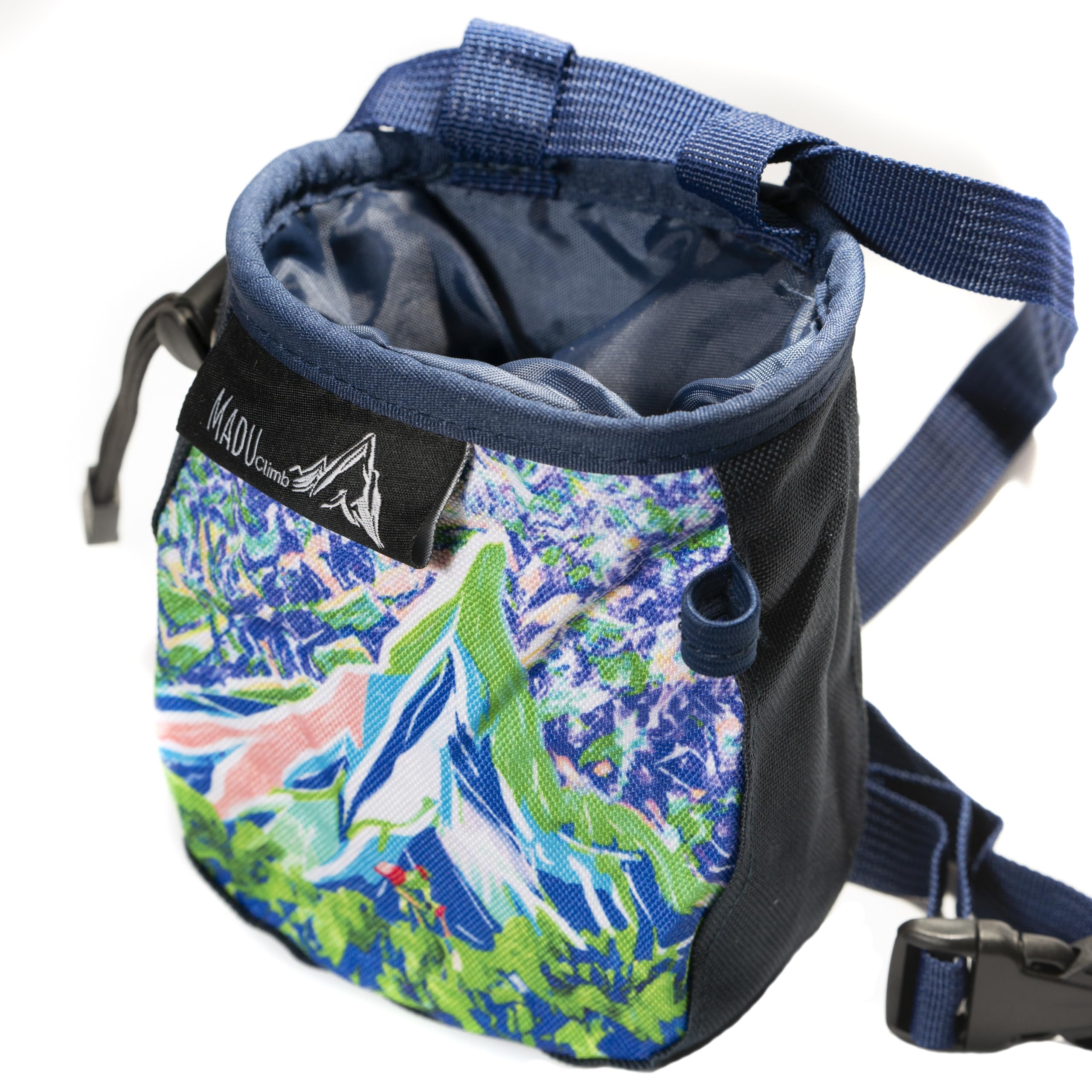 Rock Climbing Bag Sport Climb Chalk Pouch with Zippered Pocket, Brush Holder, Fleece Lining & by Madu Climb (Purple Art Design)