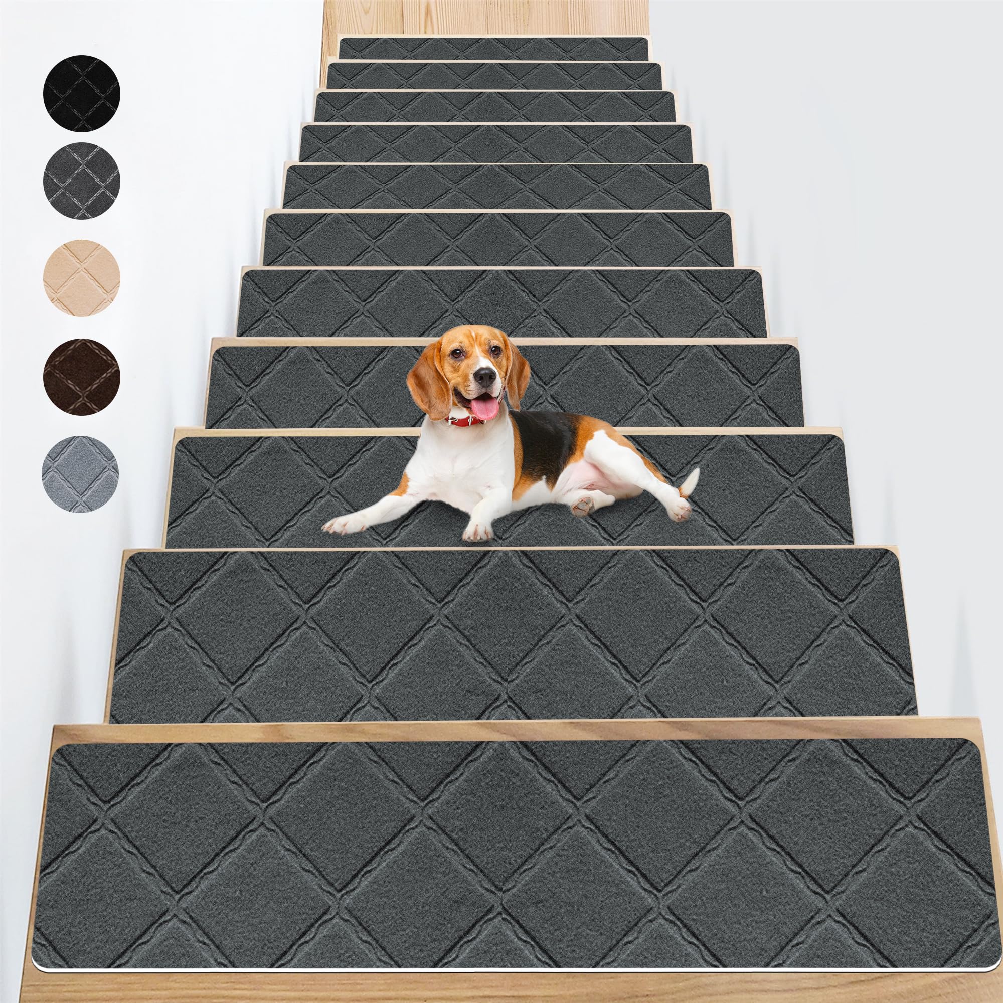 Non Slip Stair Carpet Treads for Wood Steps 8" X 30" (15 Pack), Indoor Stair Mats Covers with Adhesive, Anti-Slip Stair Runner Rug for Kids Elders and