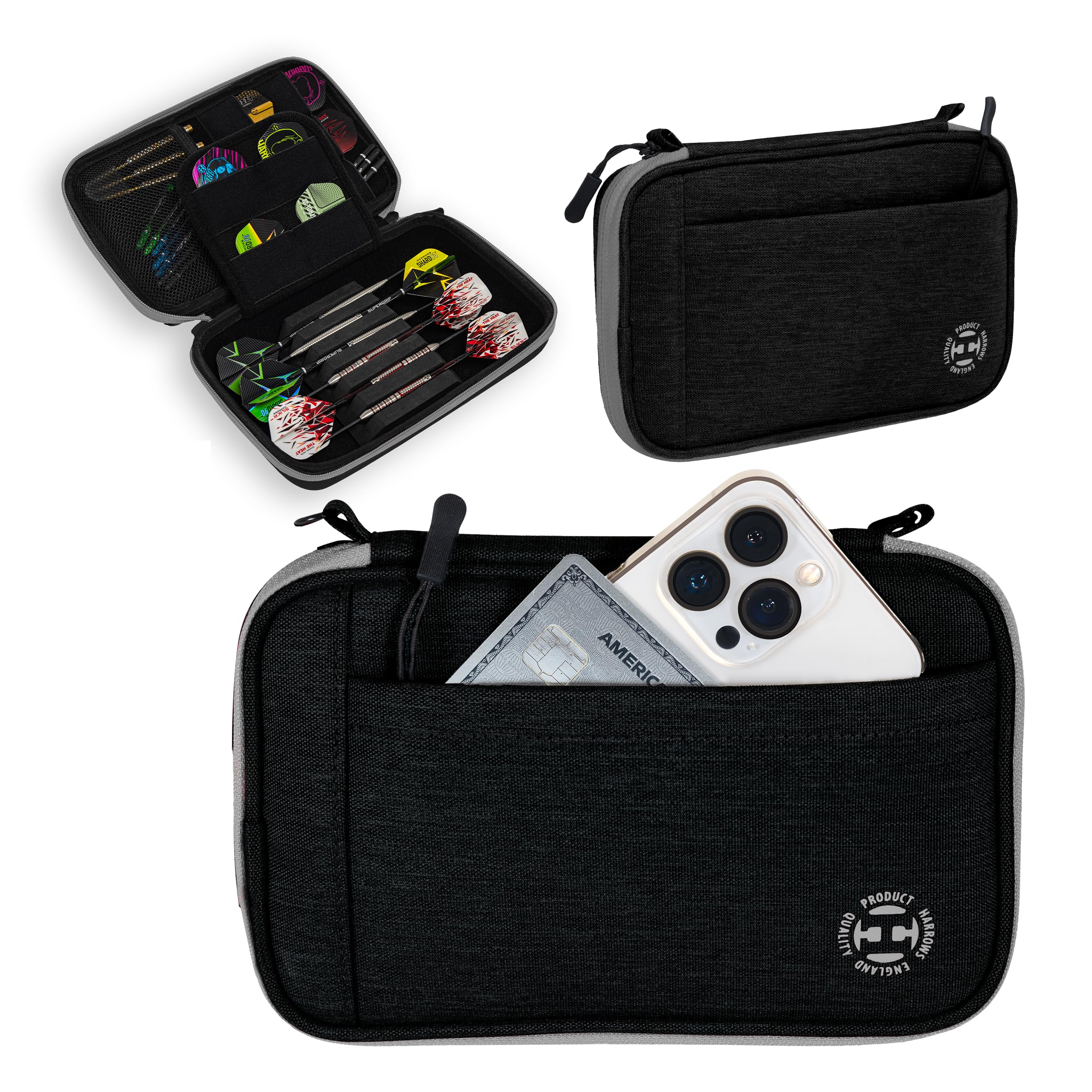 Harrows Smart Case Darttasche & Dart-Etui für 3 oder 6 Darts | Robustes Eva-Case mit Stoff-Finish | Für montierte Darts | Profi Zubehör für Anfänger & Fortgeschrittene (6 schwarz)