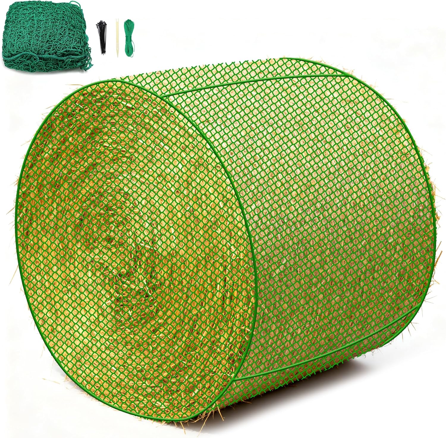 6x6 ft Round Bale Hay Net- Large Slow Feed Hay Net for Horses Goat Livestock, Knotless Sturdy Whole Bale Feeder with 1.57" Holes Fits for Round Bales 4x4 5x5, 6x6ft or Square 3x3x8, 4x4x8, 5x5x8ft