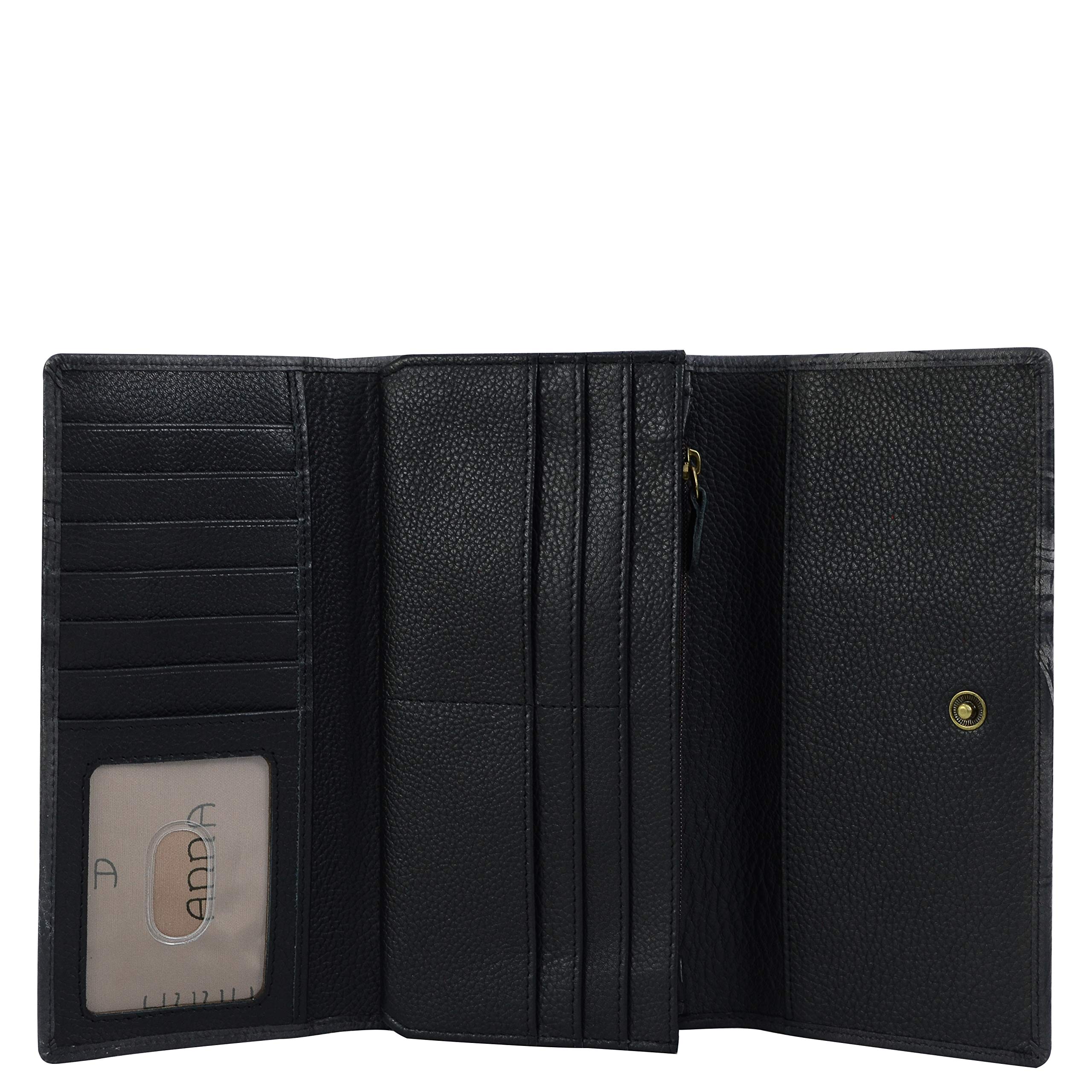 Anna by Anuschka Women's Genuine Leather Three Fold Organizer Wallet, ręcznie malowany, oryginalny Artwork, Afrykańska pantera - jeden rozmiar