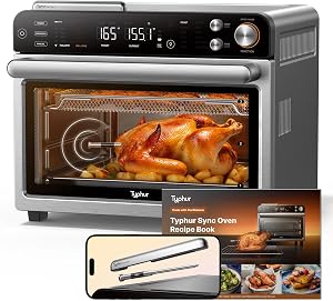 Typhur Sync Oven with Smart Wireless Meat Thermometer Probe, 12‑in‑1 Countertop Air Fryer Toaster Oven Combo, 360° Turbo Convection, Dehydrator, Recipes & 5 Accessories, Large 27QT, Metal Grey