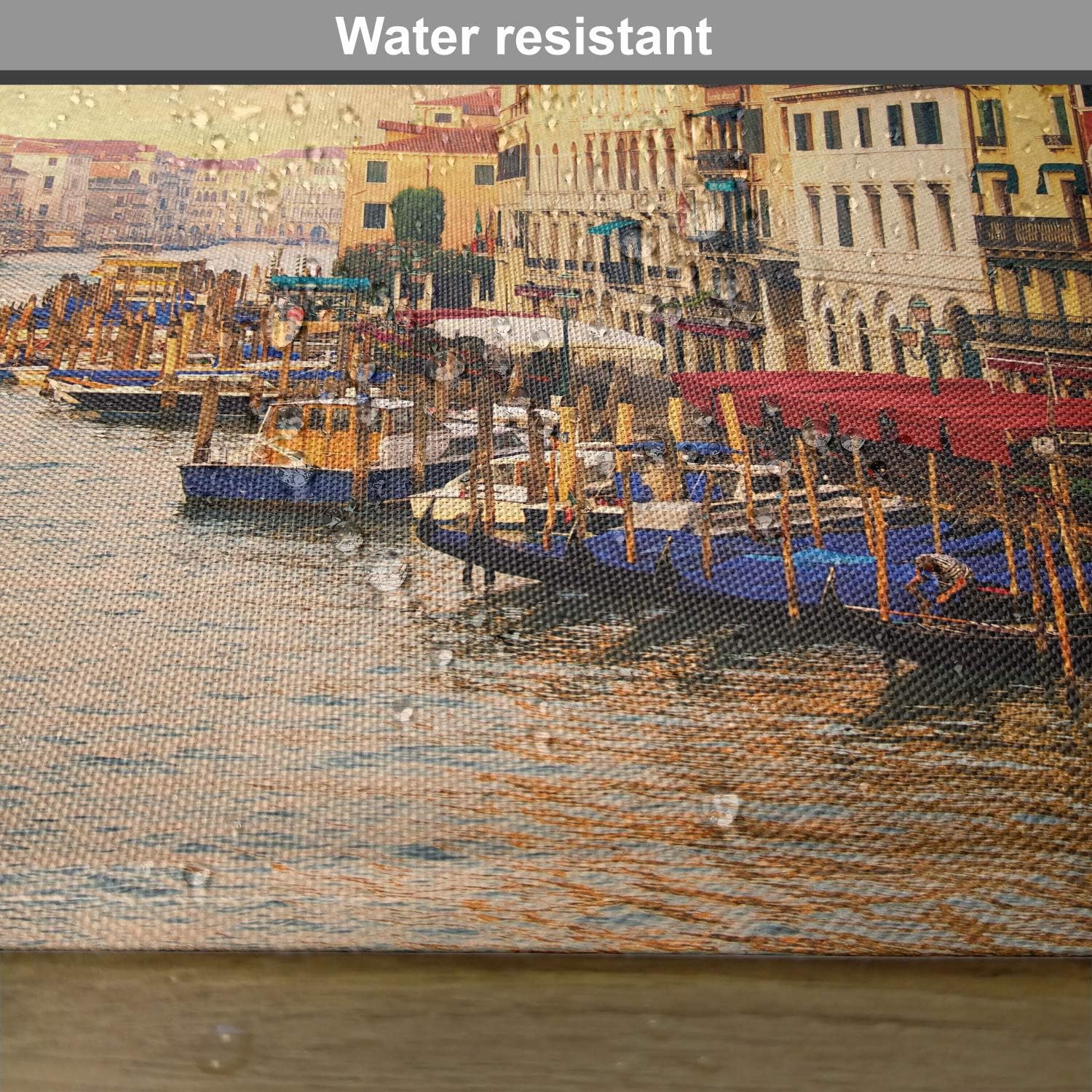 Ambesonne Scenery Place Mats Set of 4, Venezia City Italian Landscape with Old Houses Gondollas and Spikes Image, Washable Fabric Placemats for Dining Table, Standard Size, Orange Yellow