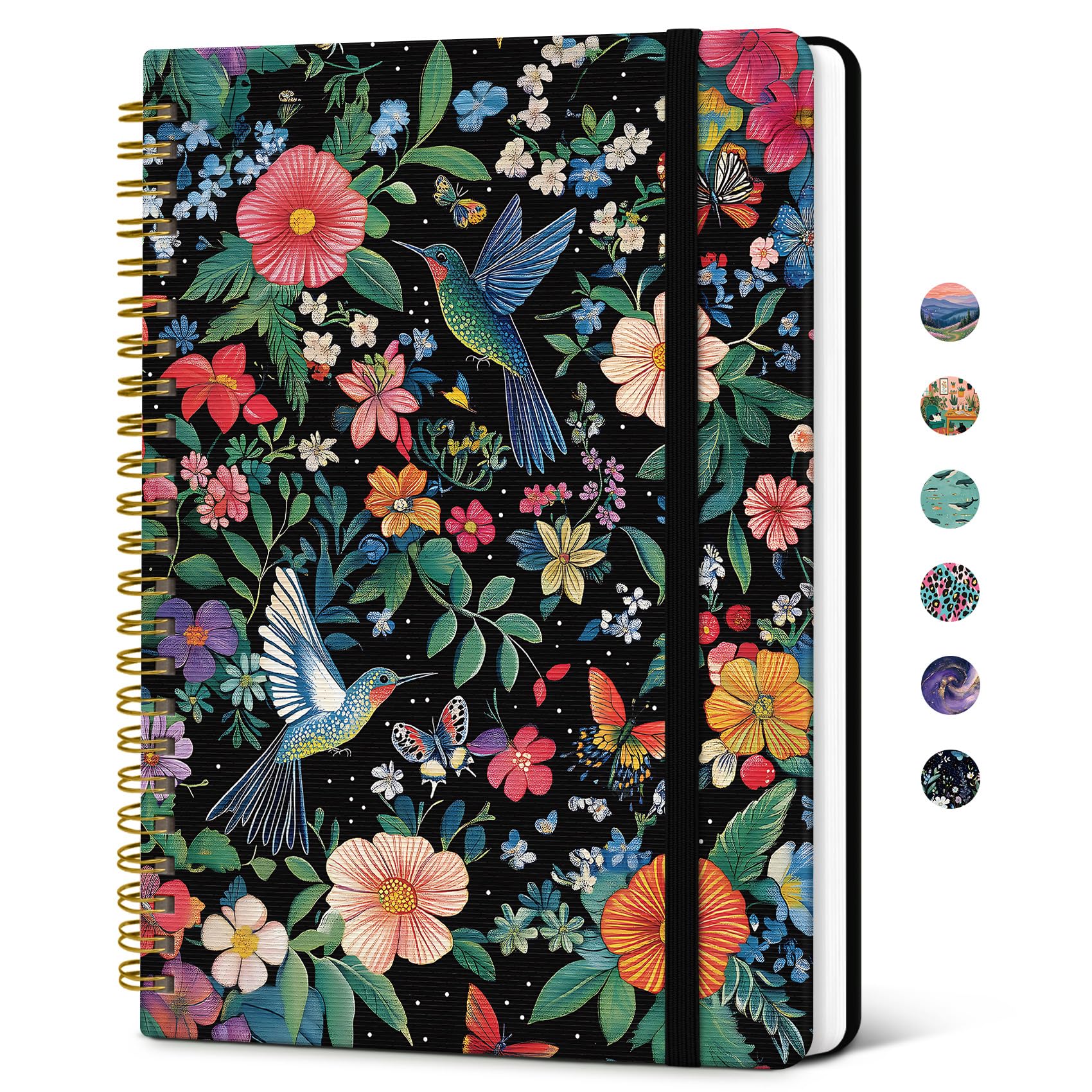 Lined Spiral Journal Notebook for Women, A5 Cute College Ruled Hardcover Notebook for Work & Note Taking, Pretty Journal for Writing, 140 Pages, Hummingbird