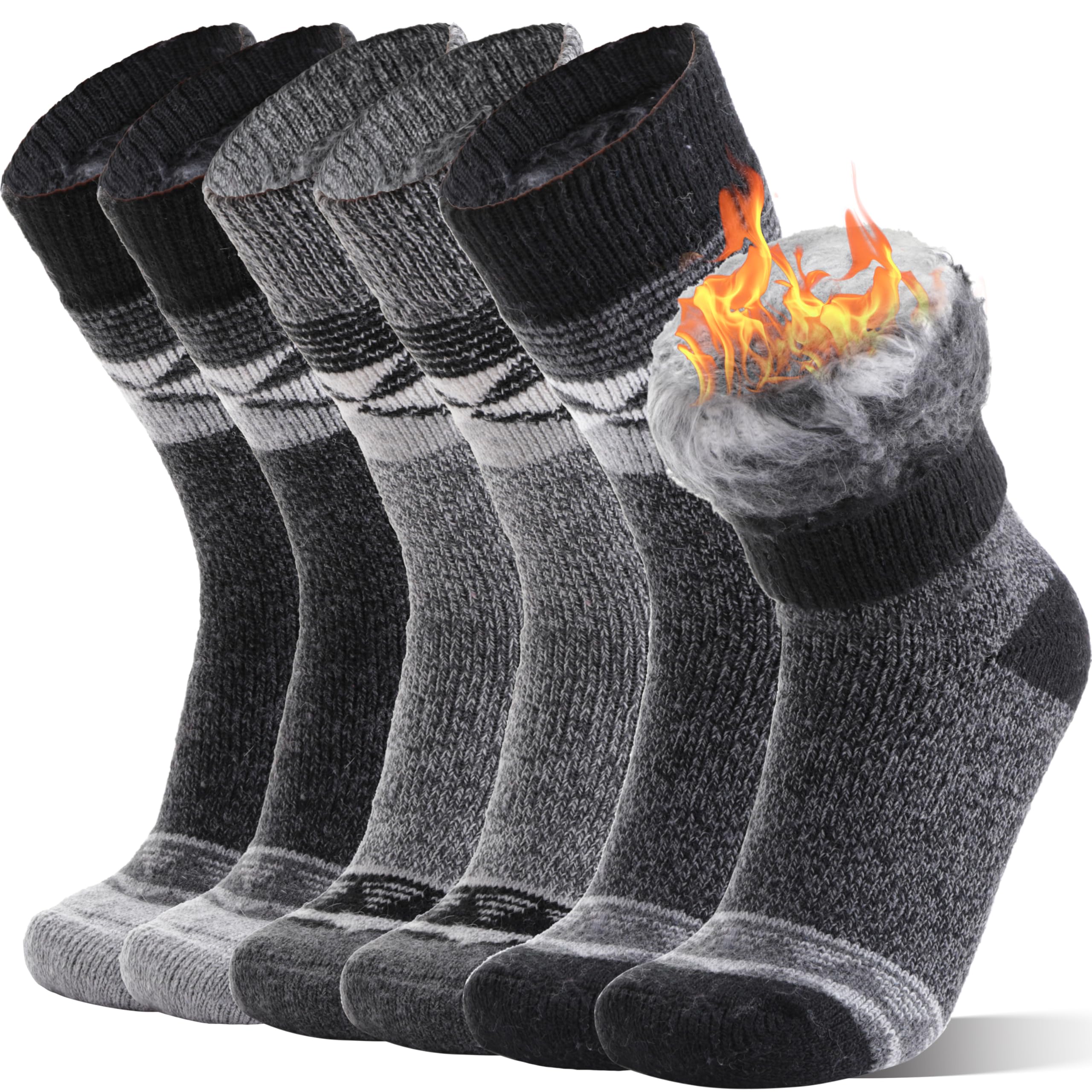 MOGGEI 3 Pairs Thermal Winter Socks for Women & Men Thick Extra Warm Insulated Ski Boot Socks for Cold Weather