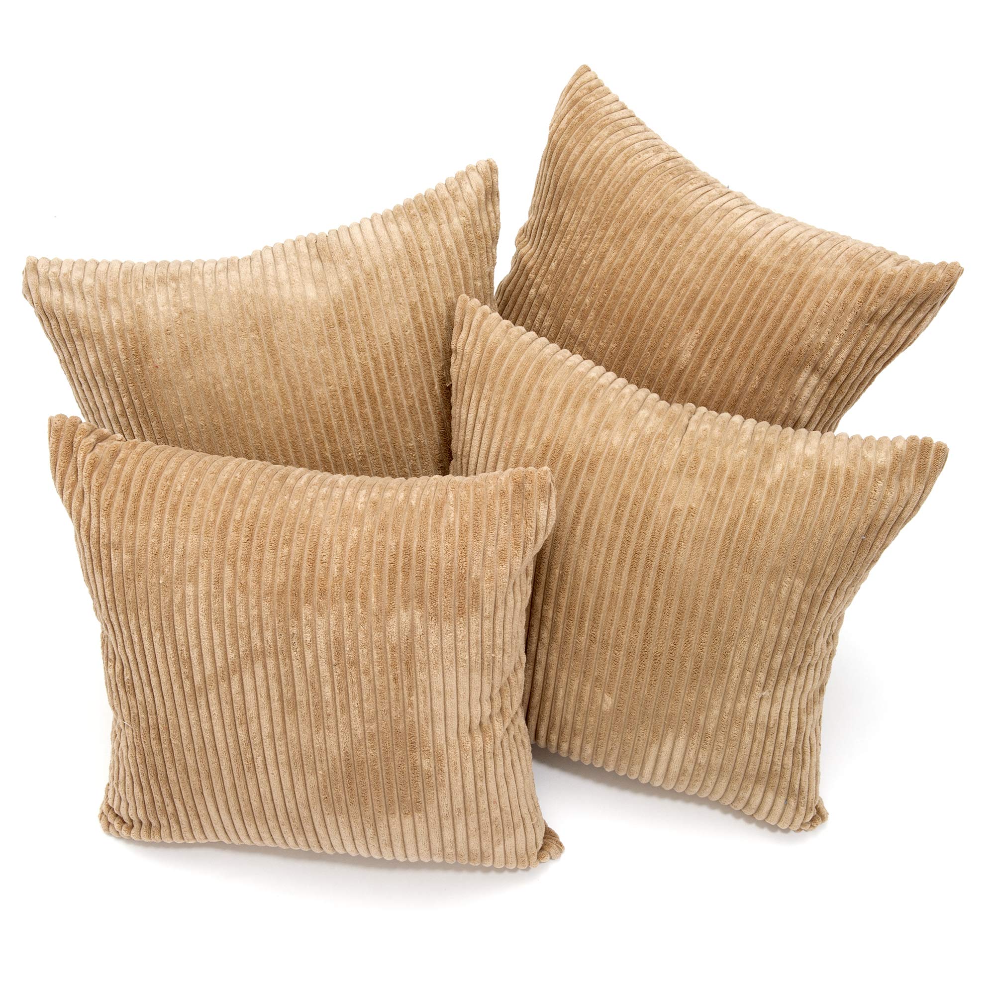 A Set of Four 18in x 18in Chenille Stripe Cushion Covers in Light Coffee Beige