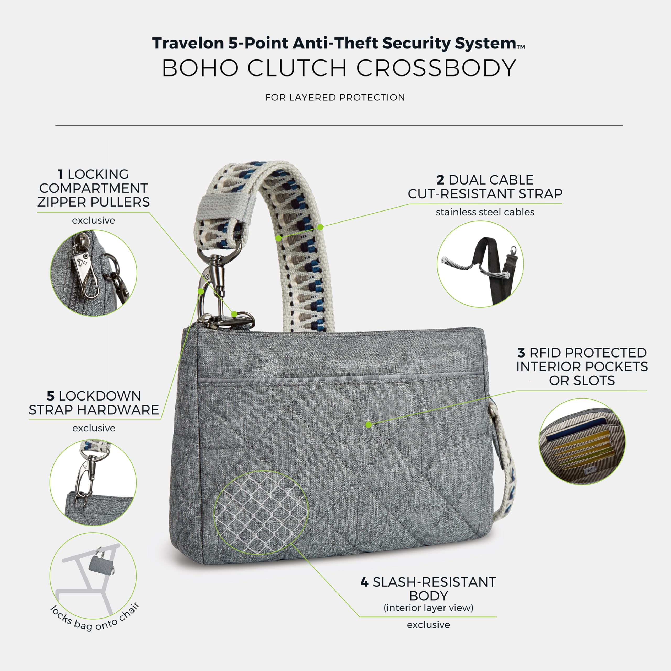 Travelon Boho Anti-furto Clutch Crossbody, Unisex-Adulto