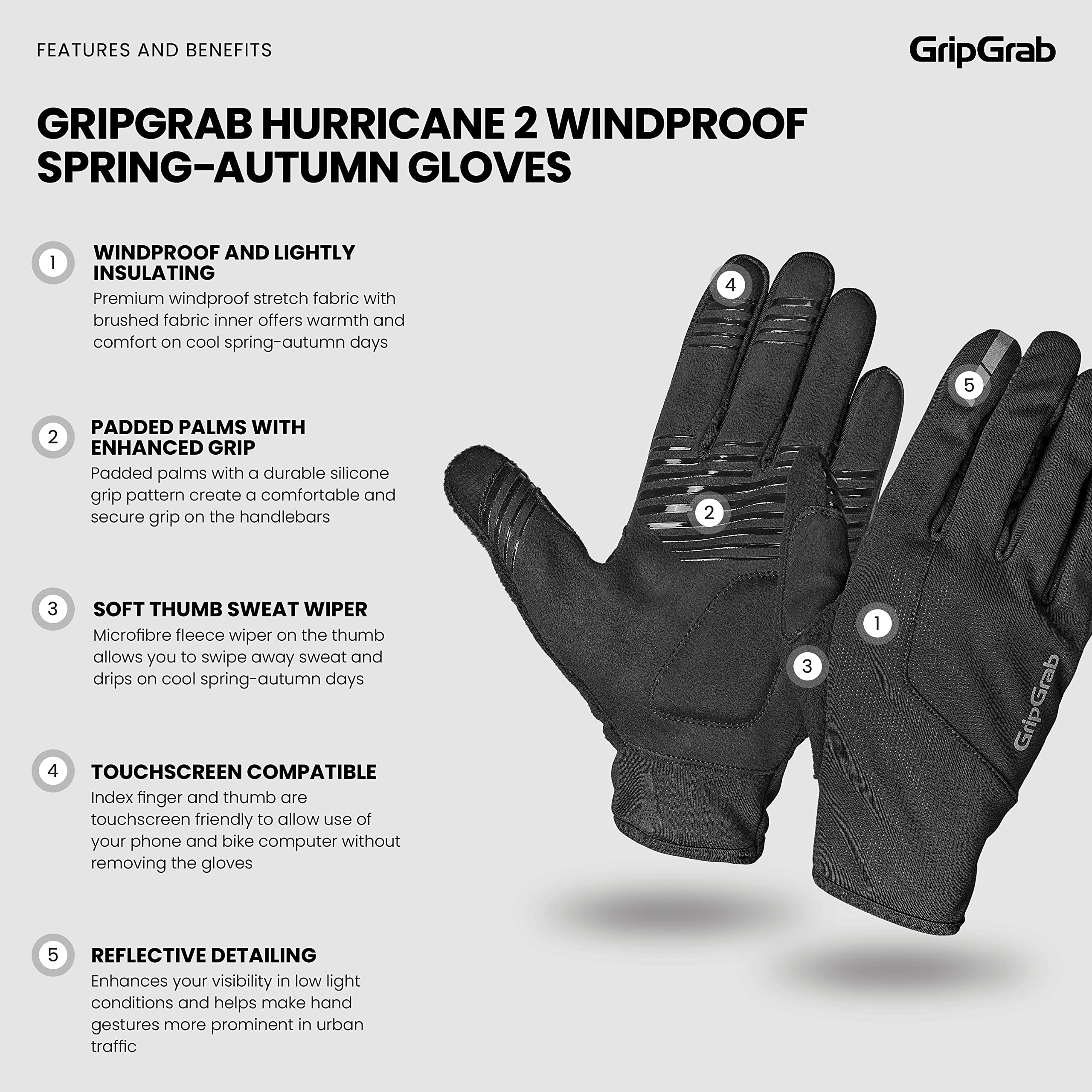 GripGrab Hurricane 2 Guanti Antivento per Primavera, Autunno, Ciclismo, Mezze Stagioni, Imbottiti, Antiscivolo, Invernali Unisex Adulto