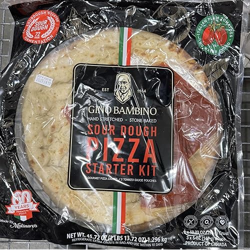 Gino Bambino Sourdough Pizza Starter Kit, Hand Stretched Stone Baked, 3 Crusts with Sauce, 45.72 oz