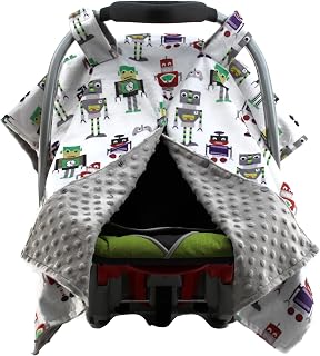 Dear Baby Gear Deluxe Car Seat Canopy, Minky Print Mechanical Robots, Grey Minky Dot