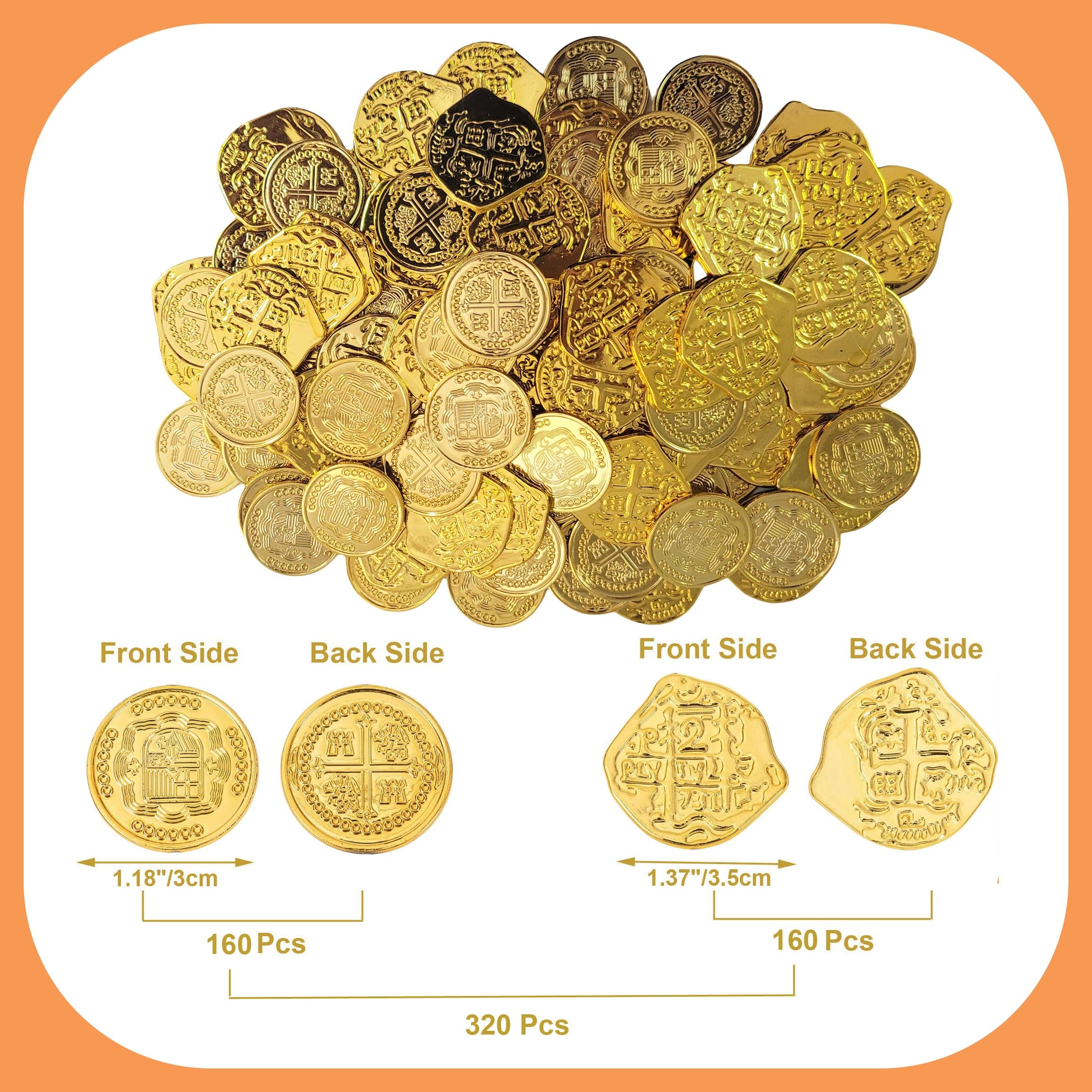 Amazon.com: AiFanS 金幣- 塑膠海盜硬幣,320 入- 非常適合海盜派對(4 種圖案) : 玩具和遊戲