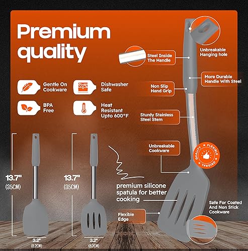 Miniatura 2 de Juego de espátulas de silicona  Espátulas de silicona resistente al calor 600 F  Espátula ranurada y sólida para cocinar pescado, huevos, panqueques