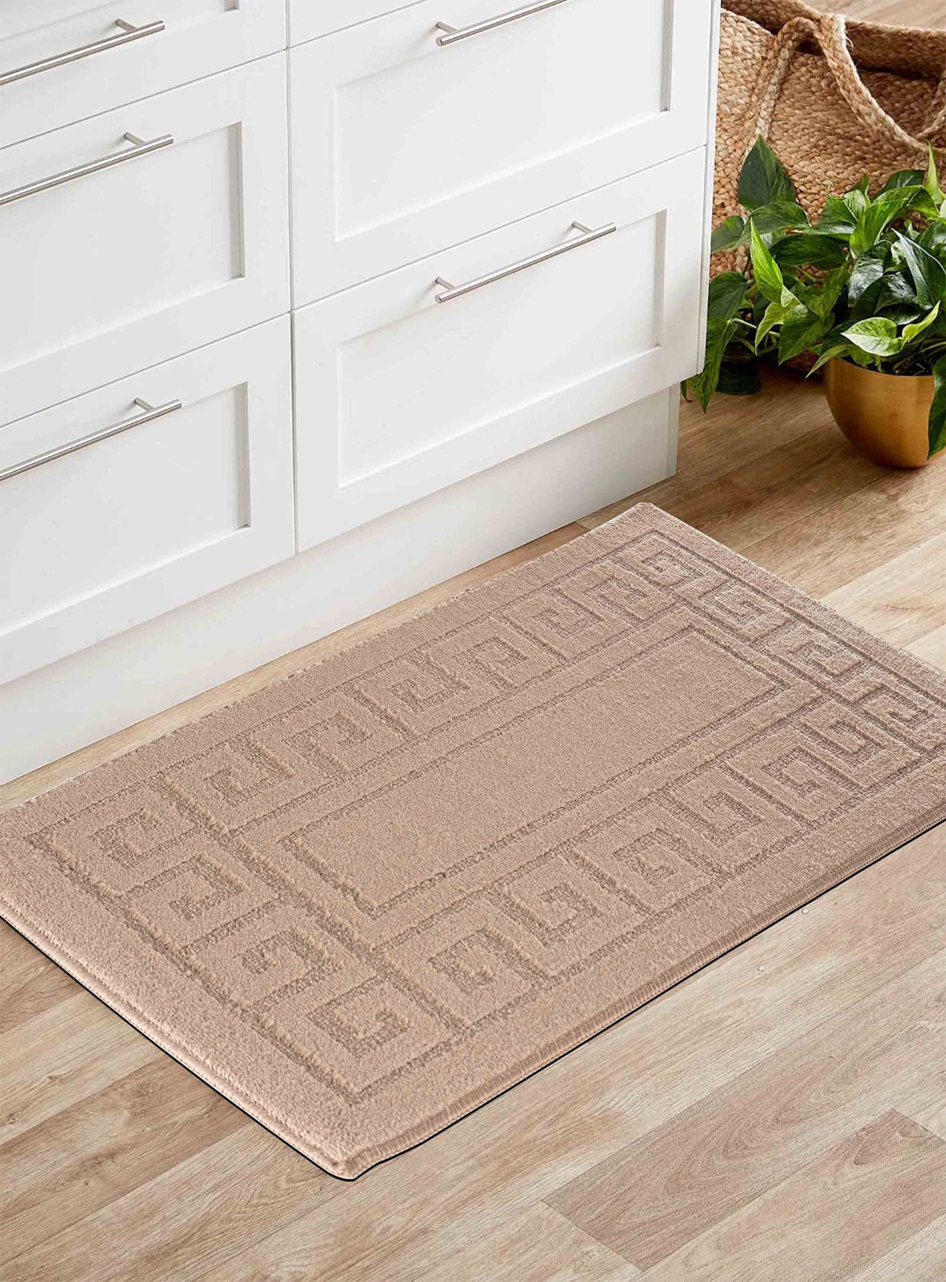 Serdim Rugs Greek Key Anti Slip Mat - Beige Cream - 50x80cm - 9mm Pile