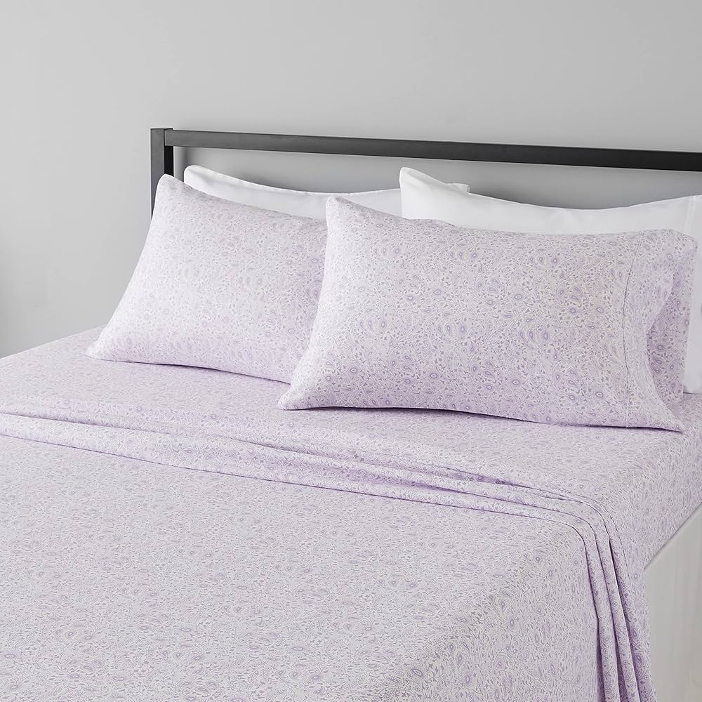 Amazon Basics Lightweight Super Soft Easy Care Microfiber 4 Piece Bed Sheet Set With 14-inch Deep Pockets, Queen, Lavender Paisley,Printed