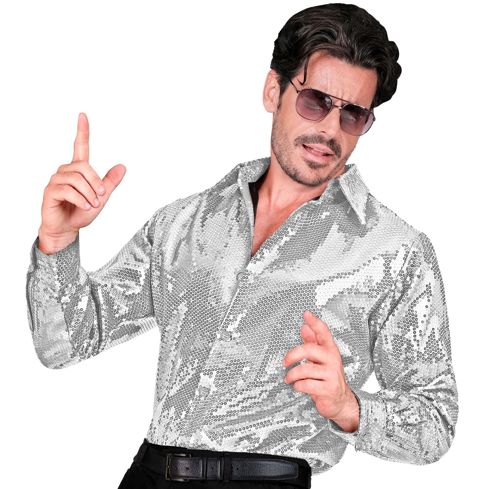 Widmann Milano Party Fashion - Party Fashion Sequin Shirt for Men, Disco Fever, Schlagermove, Men's Shirt