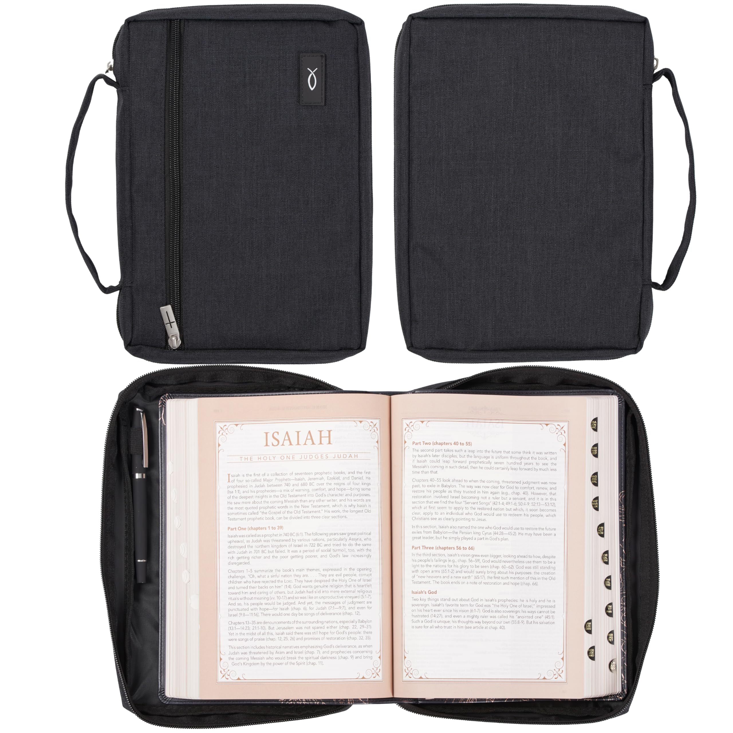 Christian Art Gifts Polyester Value Bible Cover for Men & Women w/Jesus Fish Patch, Black