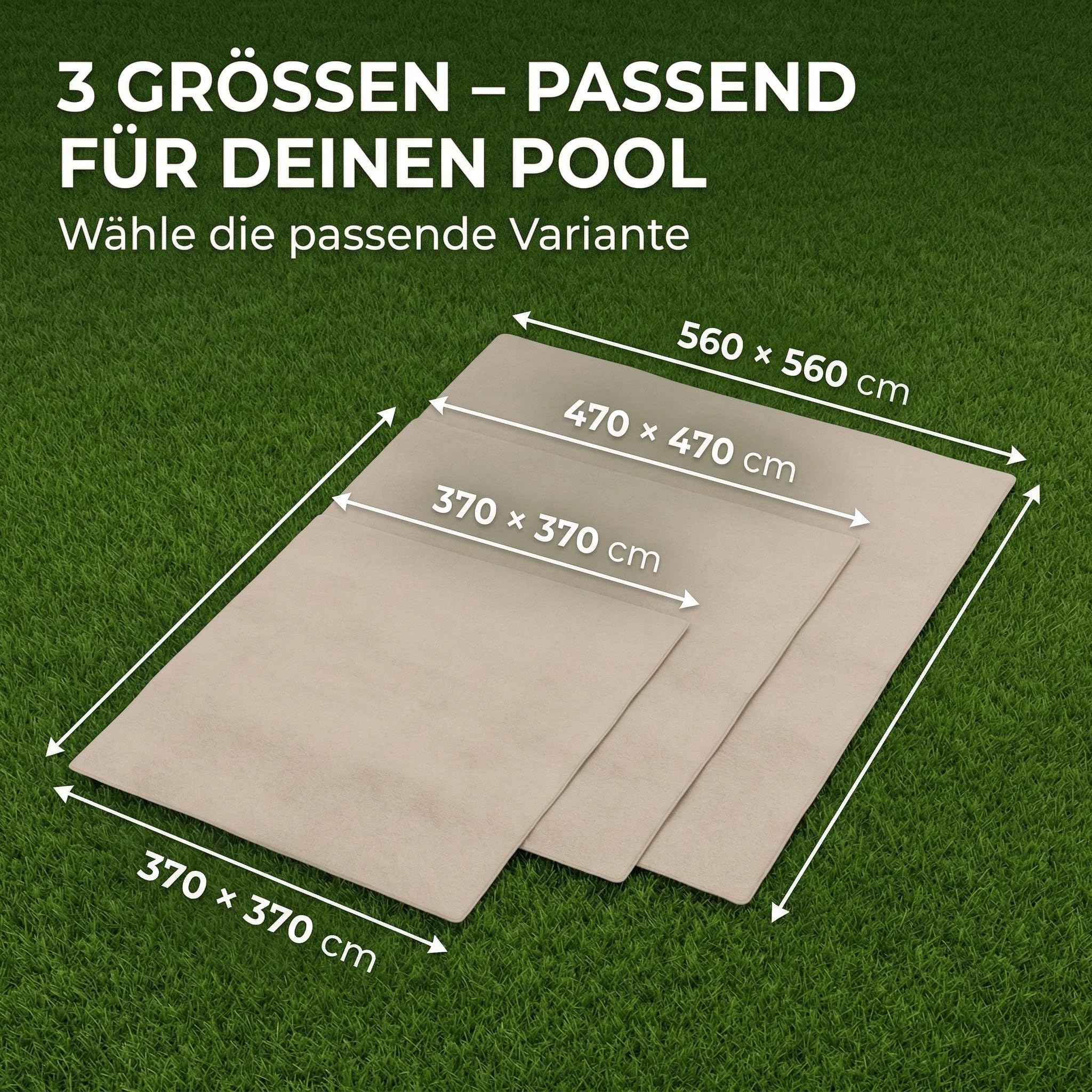 poolomio® Tapis de Sol pour Piscine extérieure, avec revêtement antibactérien pour protéger Le Liner de la Piscine, Non-tissé comme Tapis de Sol, rectangulaire, 370 x 370 cm