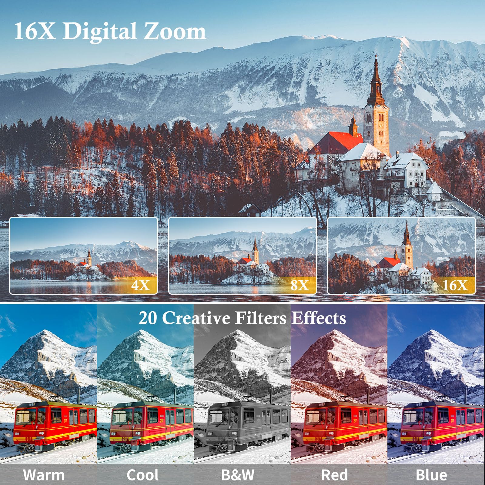 Lecran Macchina Fotografica Digitale 4K con Doppia Fotocamera, 48MP, Scheda da 32GB, Zoom Digitale 16X, 2 Batterie per Ragazzi e Principianti