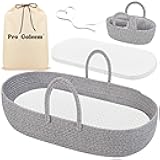 Pro Goleem Baby Diaper Changing Basket, Portable Easy to Clean Moses Basket for Newborn Babies with 1 Foam Pad 2 Waterproof Pad Covers and 1 Diaper Caddy Organizer