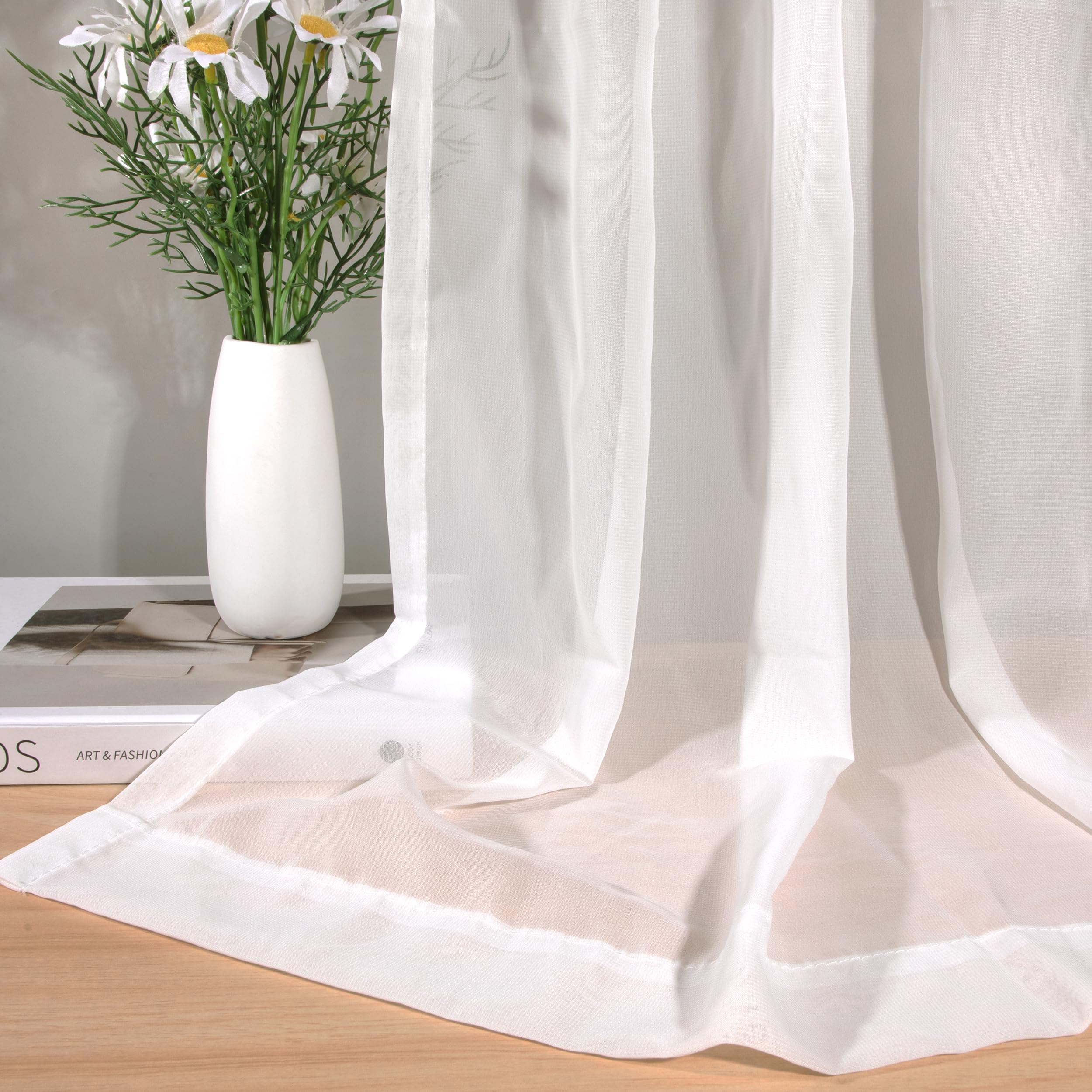 2 Tende Corte In Lino 63.5x63cm - Per Cucina, Bagno, Camera, Moderno, Leggero E Trasparente - Foto 11