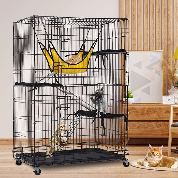 Buy 4Tier Large Cat Cage 48" Collapsible Metal Wire Cat Kennel