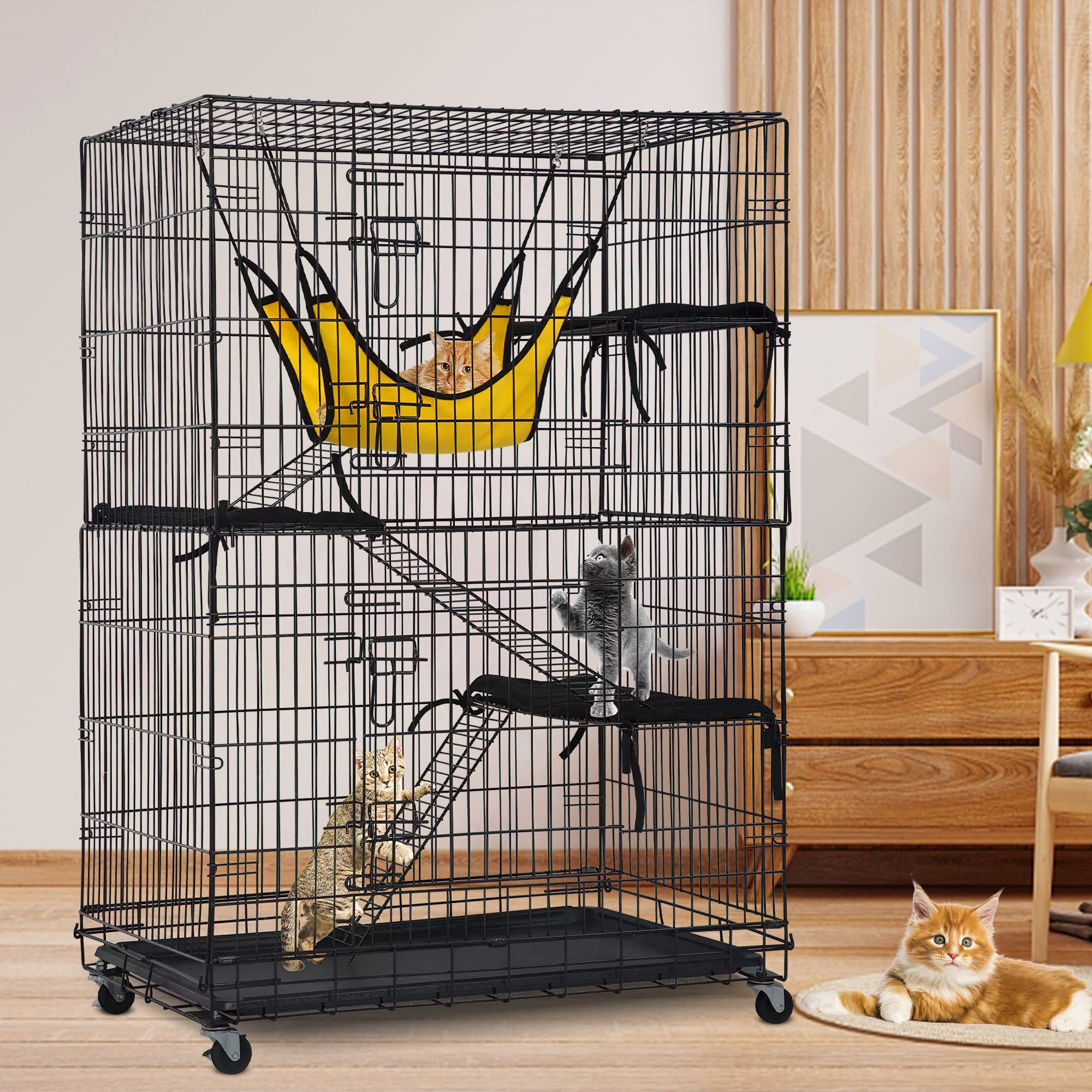 Buy 4Tier Large Cat Cage 48" Collapsible Metal Wire Cat Kennel