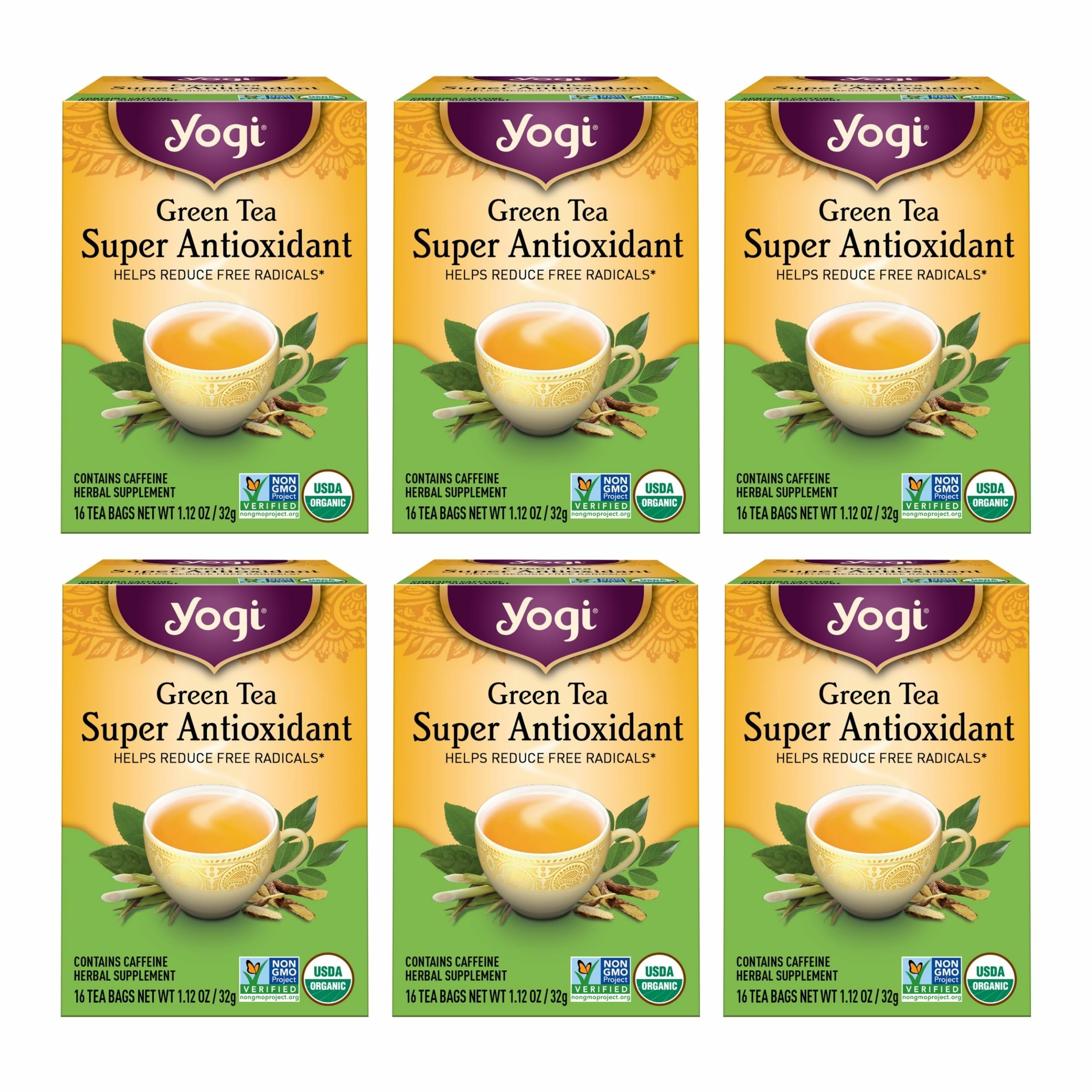 Tea Green Tea Super Antioxidant Tea - 16 Tea Bags per Pack (6 Packs) - Organic Green Tea for Antioxidant Support - Includes Green Tea Leaf, Licorice Root, Jasmine Green Tea Leaf & More.