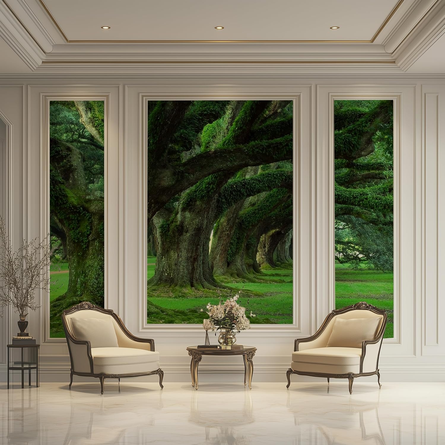 Peel and Stick Self Adhesive Canvas Wall Mural Lush Green Forest Oak Trees Scenic Removable Wallpaper for Living Room Bedroom Office Nature Home Decor Accent Wall (B, 182''X120'')