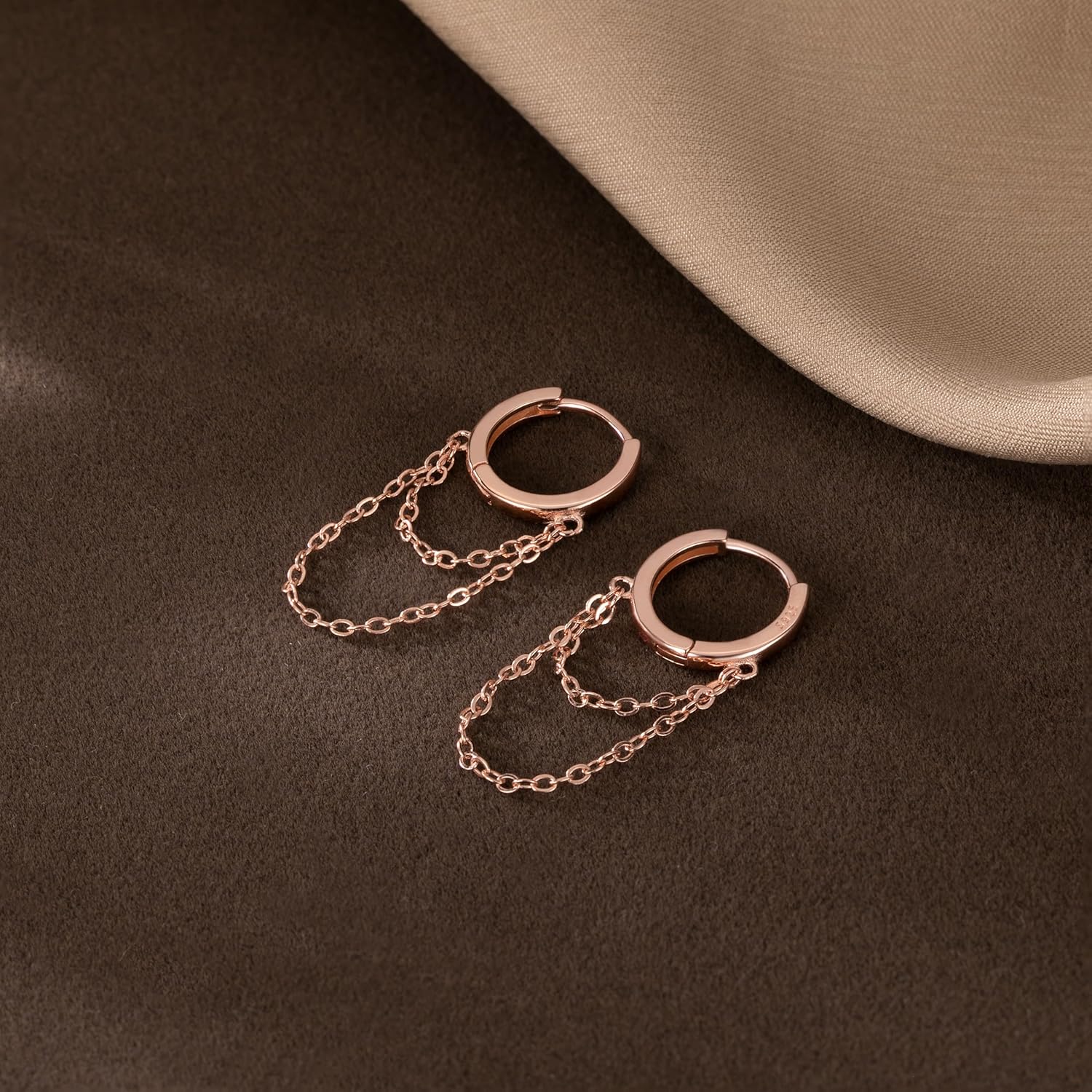 Reffeer Solid 925 Sterling Silver Tassel Chain Drop Dangle Small Hoop Earrings Huggie for Women Teen - Image 4