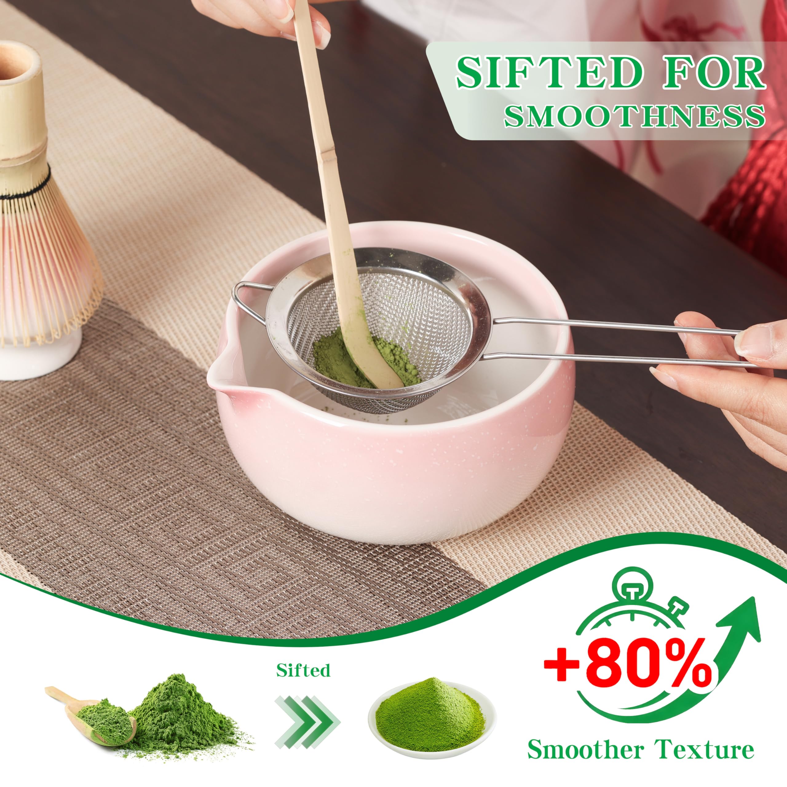 Matcha Kit Polvere di gradiente, Set Matcha da 5 Pezzi, Kit Matcha Completo, Accessori per la Cerimonia del Tè Giapponese, Supporto per Frusta Matcha, Confezione Regalo Matcha per Natale