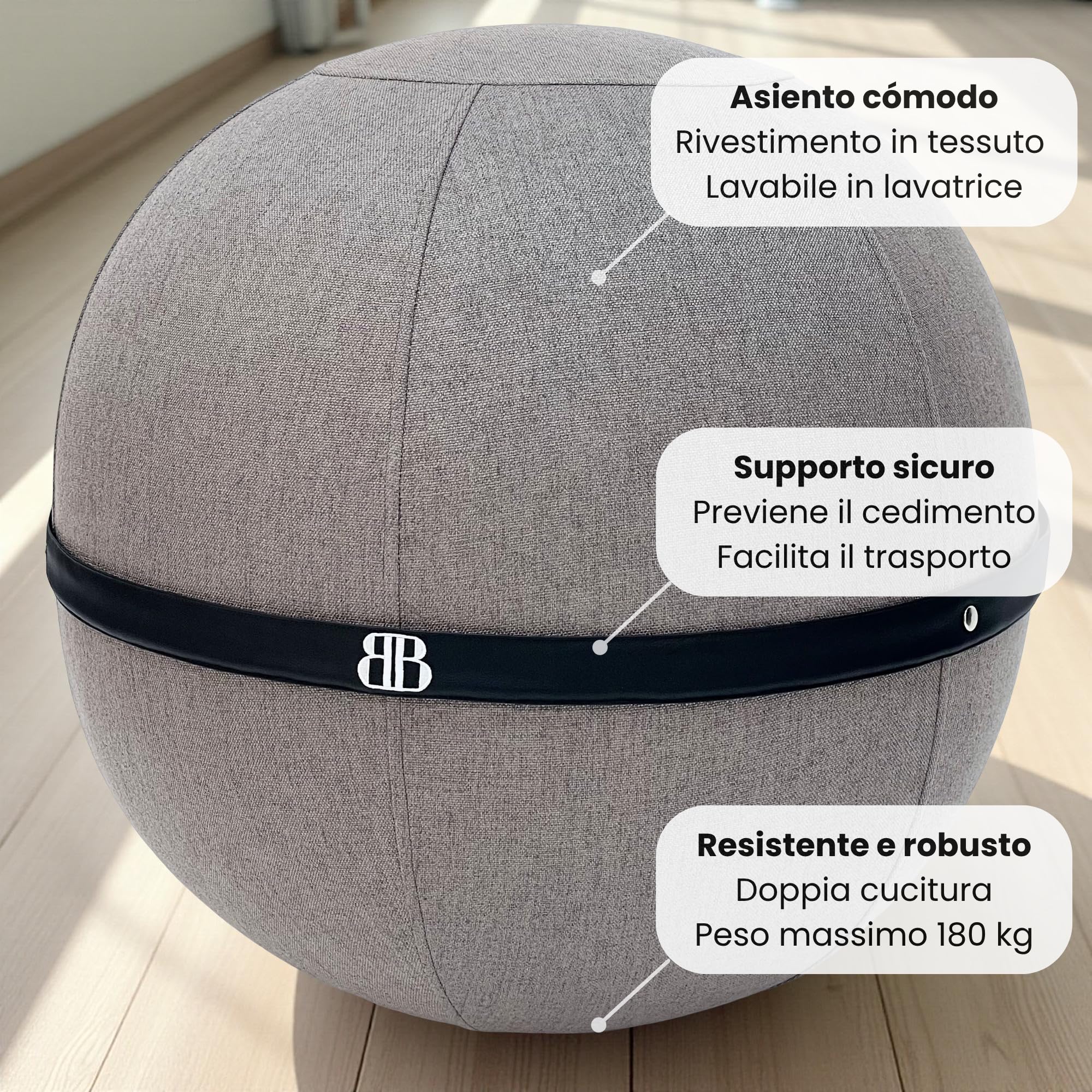 Palla Seduta Ufficio - Sedia Palla ufficio e Yoga - Palla Fitness Anti-Mal di Schiena - Seduta Dinamica e Postura Migliorata - Rivestimento antiscivolo lavabile