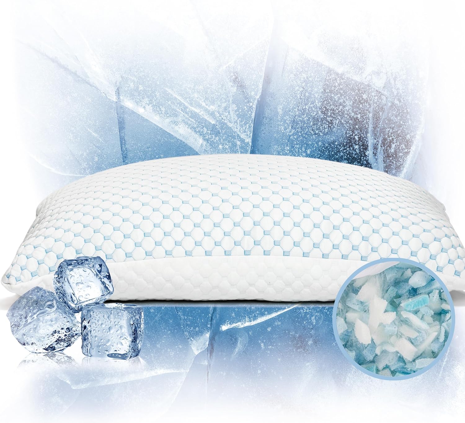 Premium Adjustable Shredded Memory Foam Pillow - Suitable for Side, Back, and Stomach Sleepers, with Cooling Fiber Machine Washable Cover (Standard - 1 Count)