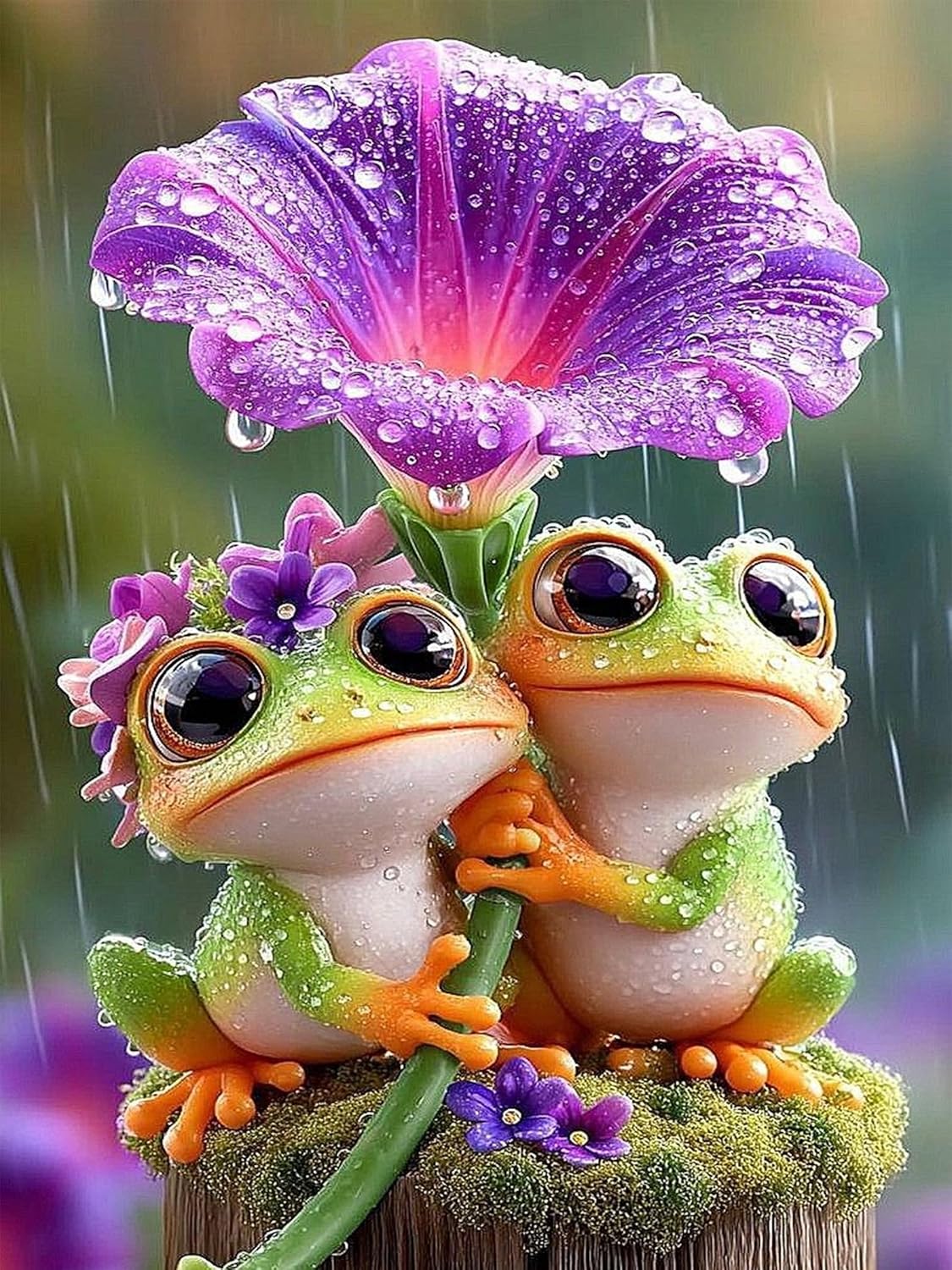 Zythron Diamond Art Kits for Adults, Frog Diamond Painting Kits for Adults Beginners, Full Drill DIY 5D Frogs in the rain Diamond Painting Gem Art Crafts Kits for Home Wall Decor 12x16 in
