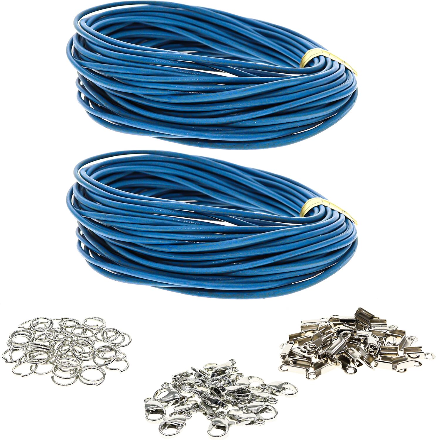 Fun-Weevz 10 Meters of 2mm Genuine Leather Cord for Jewelry Making Adults with Jewelry Findings, Thread Leather Necklace Cord, String for Bracelets, Craft Macrame Supplies Twine (Turquoise)