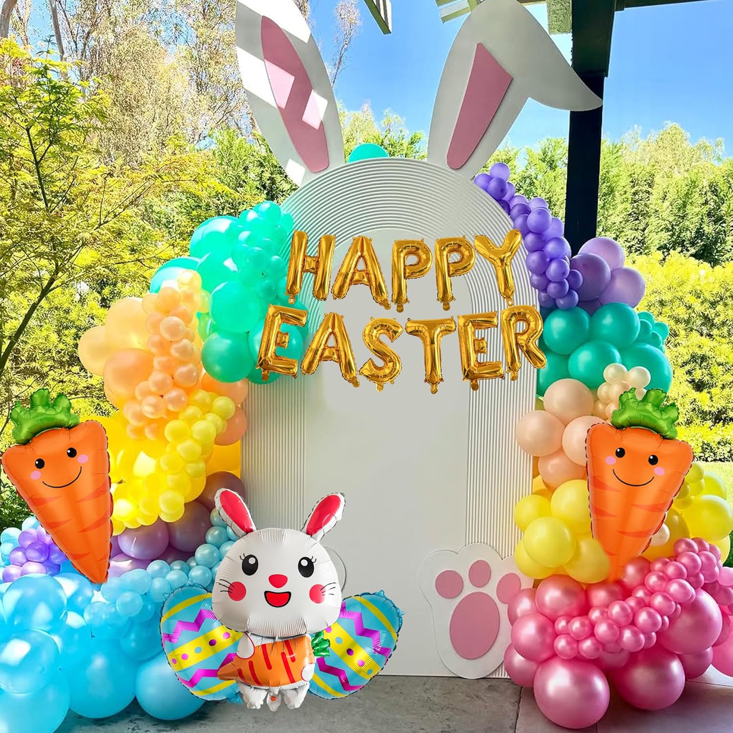 Easter Balloon Decoration Gold HAPPY EASTER Letters Bunny Carrot Egg Foil Designs 16PCS Spring Party Supply Egg Hunt Home Decor Photo Backdrops