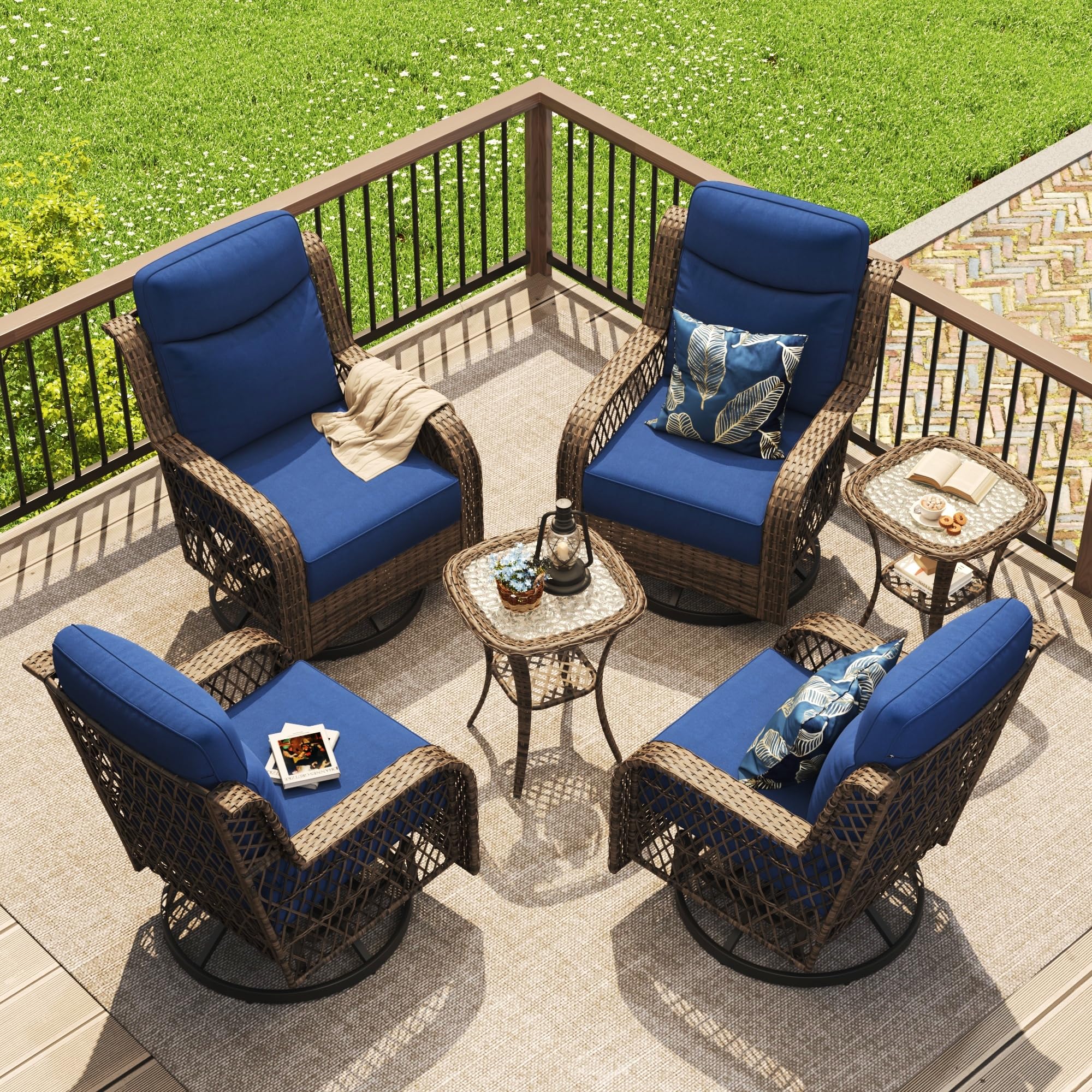 PIZZELLO Outdoor Swivel Chairs 6 Piece Wicker Rocking Chairs Set