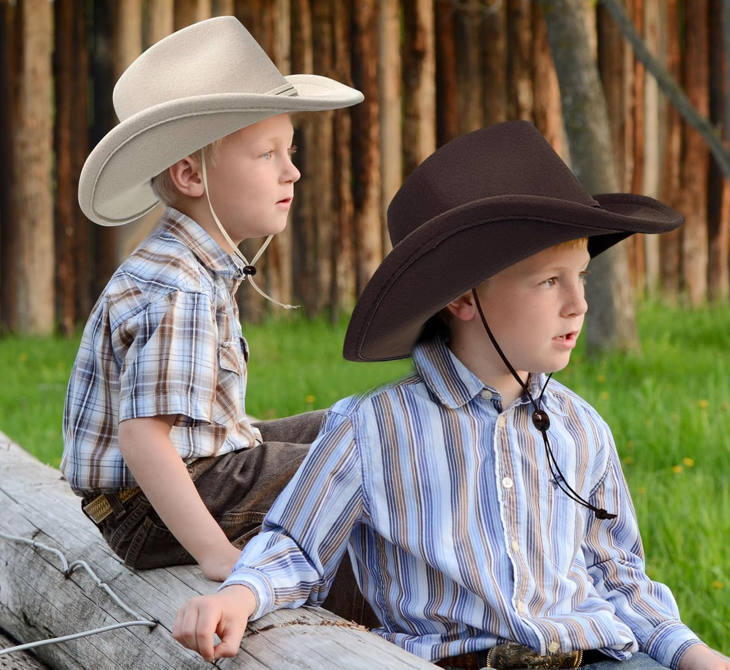 Jastore Kids Girls Boys Wide Brim Western Cowboy Cowgirl Hat with Wind Lanyard Felt Fedora Hat - Image 7