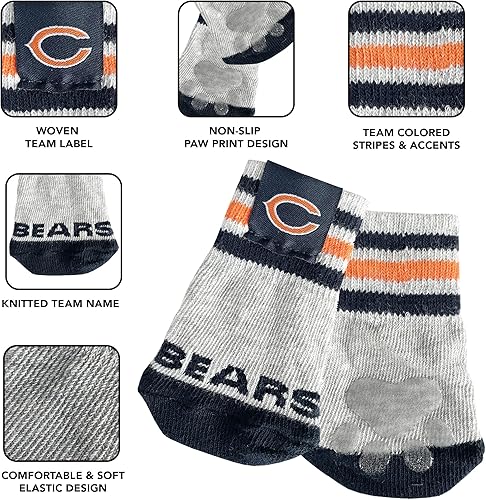 Miniatura 4 de NFL Chicago Bears - Calcetines antideslizantes para perro con parte superior elástica acanalada, talla XSS. Calcetines para interiores y exteriores,