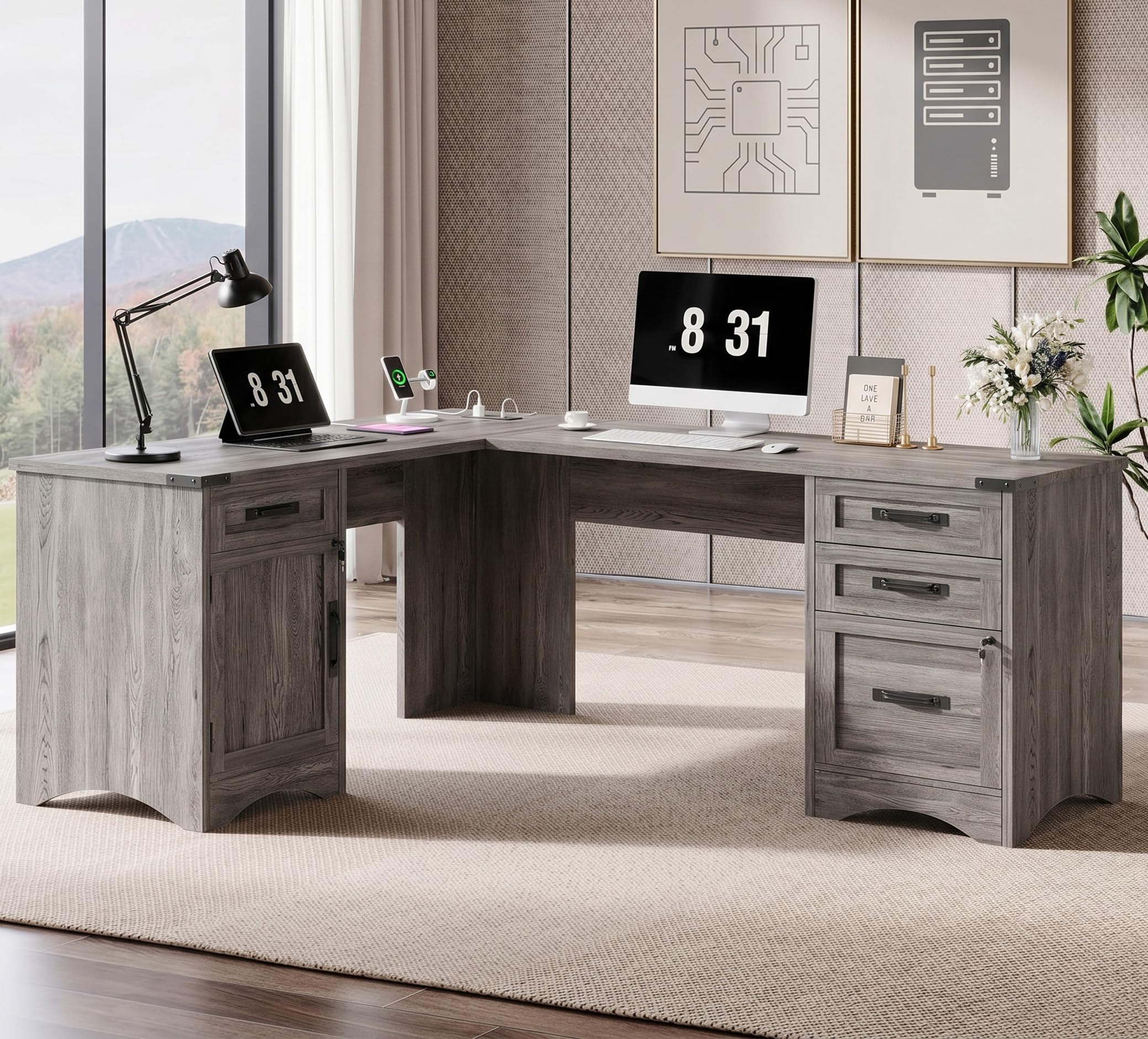 Photo 1 of Decofy 67" Farmhouse L-Shaped Standing Desk