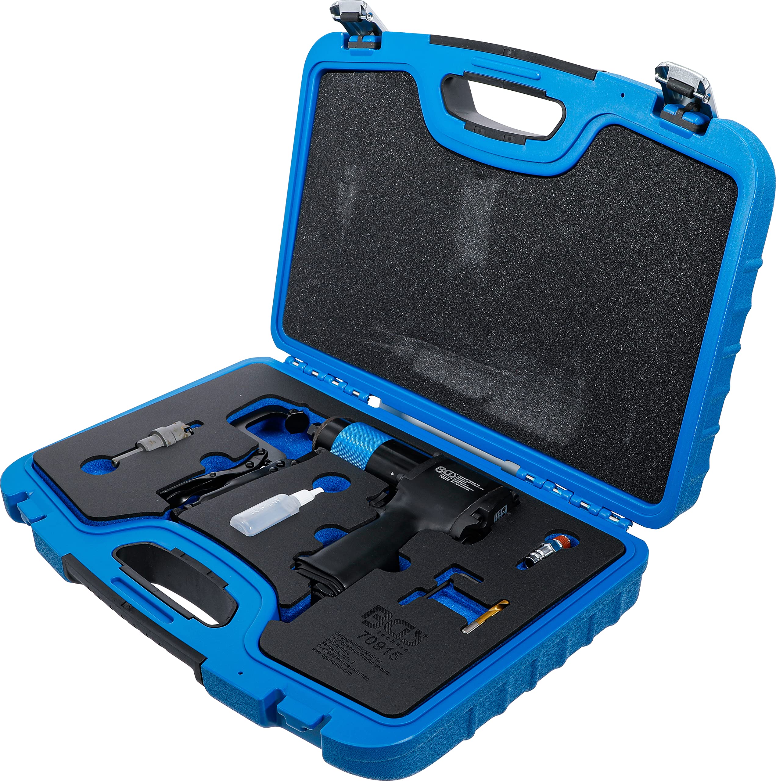 BGS 70915 | Juego quita-puntos de soldadura neumático | Mandril de 8 mm | 6 velocidades | Abrazadera de sujeción extraíble | para brocas HSS y TCT | máx. 6,2 bar