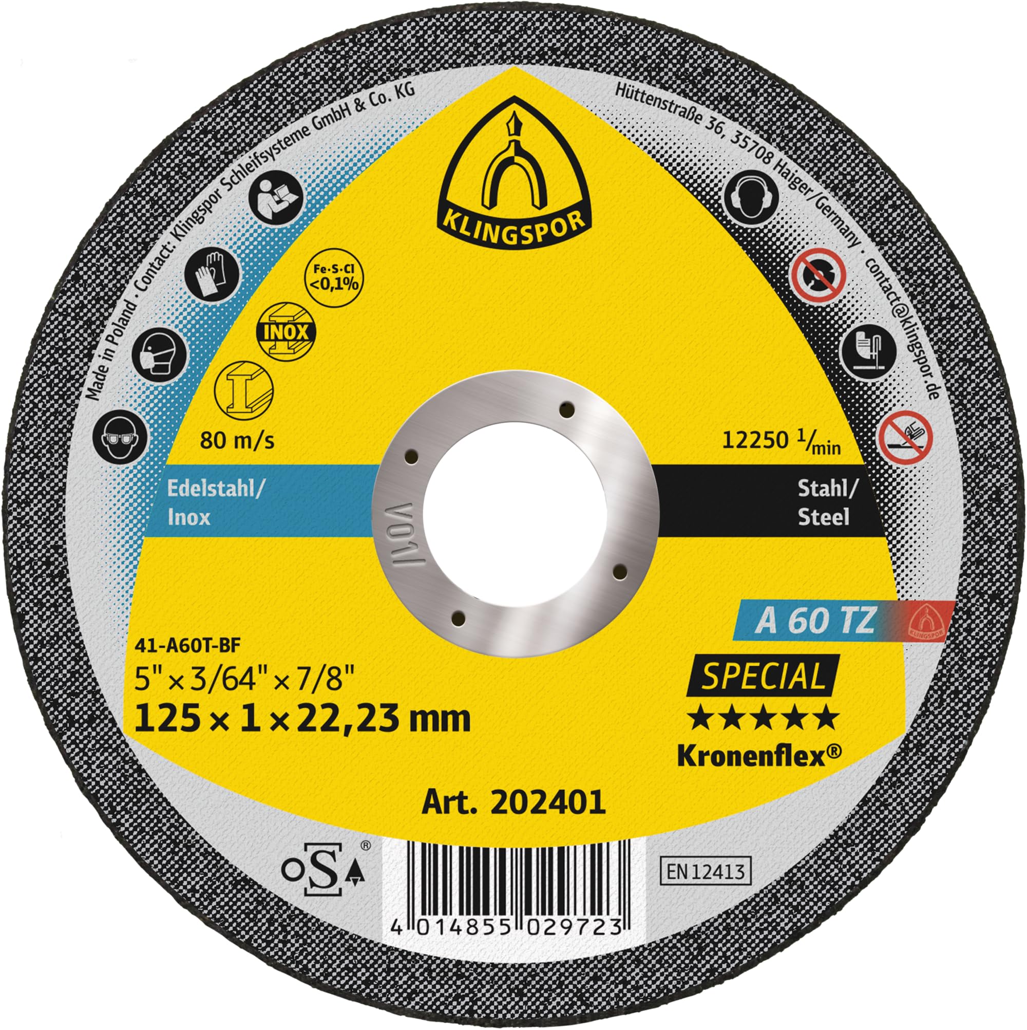 Klingspor 25 Stück 202401 A 60 Tz Cutting Discs 125 X 1 X 22.23 Mm Straight