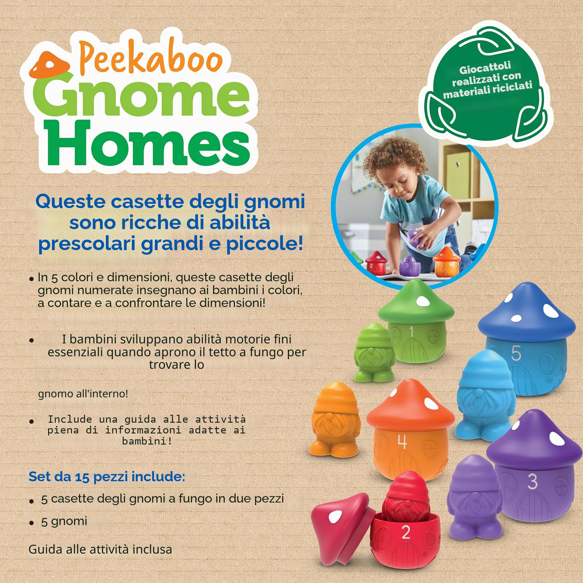 Learning Resources Case per gnomi Peekaboo, età 18 Mesi+, Giochi educativi, attività di apprendimento prescolare, Giocattoli Didattici per Bambini 2-4, Giocattoli Montessori sostenibili