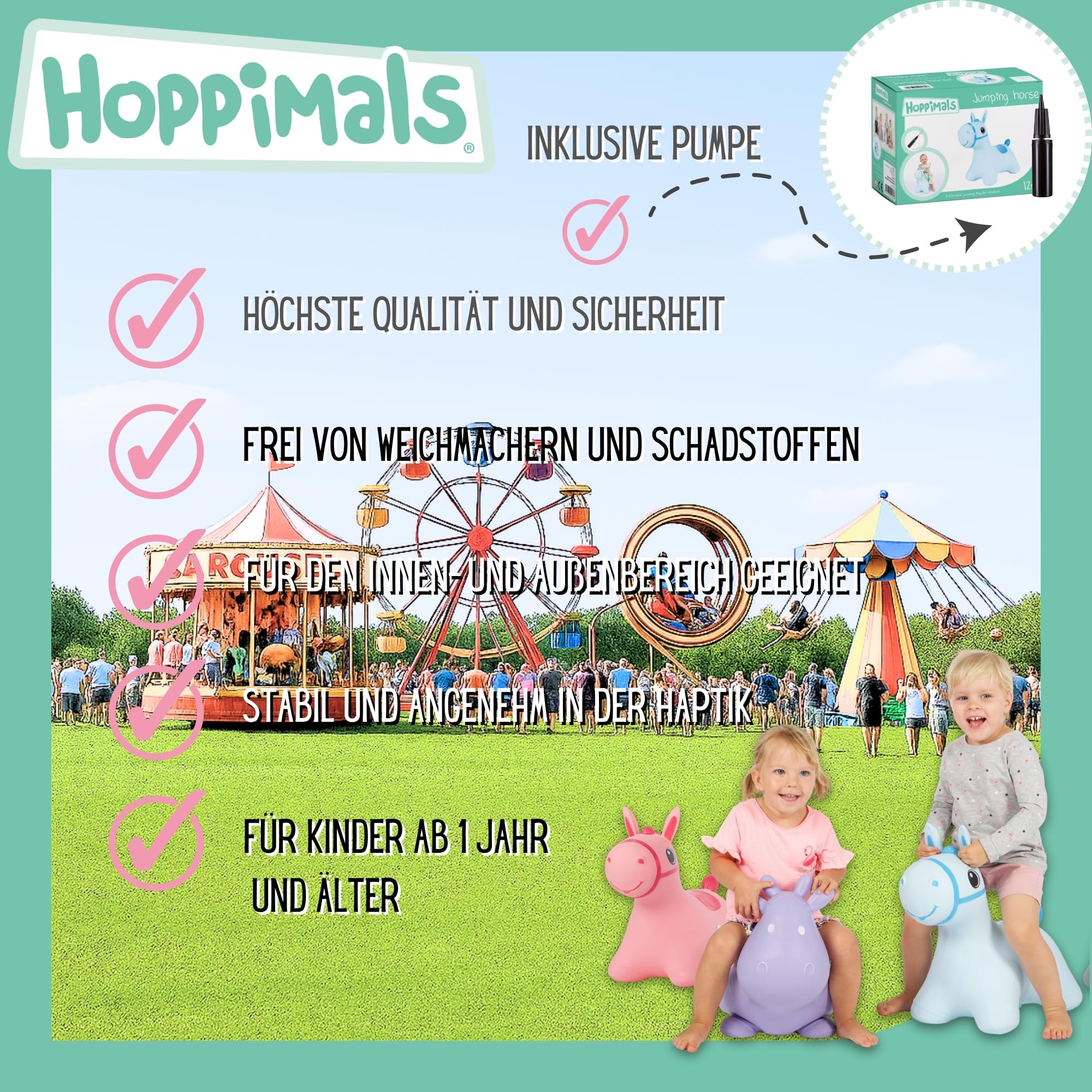 Tootiny Hüpftier, Hüpfpferd, Hüpftier ab 1 Jahre & Hüpftier ab 2 Jahre, Perfekt für Gymnastik & Geschicklichkeit für Kinder, Verpackt im Geschenkkarton, inklusive Pumpe - Baby-Hüpfer BLAU