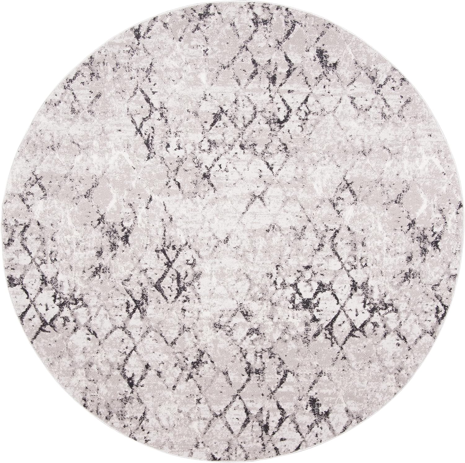 SAFAVIEH Amelia Collection Area Rug - 6'7" Round, Grey & Light Grey, Modern Trellis Distressed Design, Non-Shedding & Easy Care, Ideal for High Traffic Areas in Living Room, Bedroom (ALA783F)