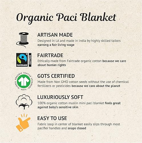 Miniatura 8 de Kishu Baby Indi Organic Paci - Manta de bebé 100% muselina de algodón orgánico con cierre a presión para asegurar el chupete  Chupete no incluido