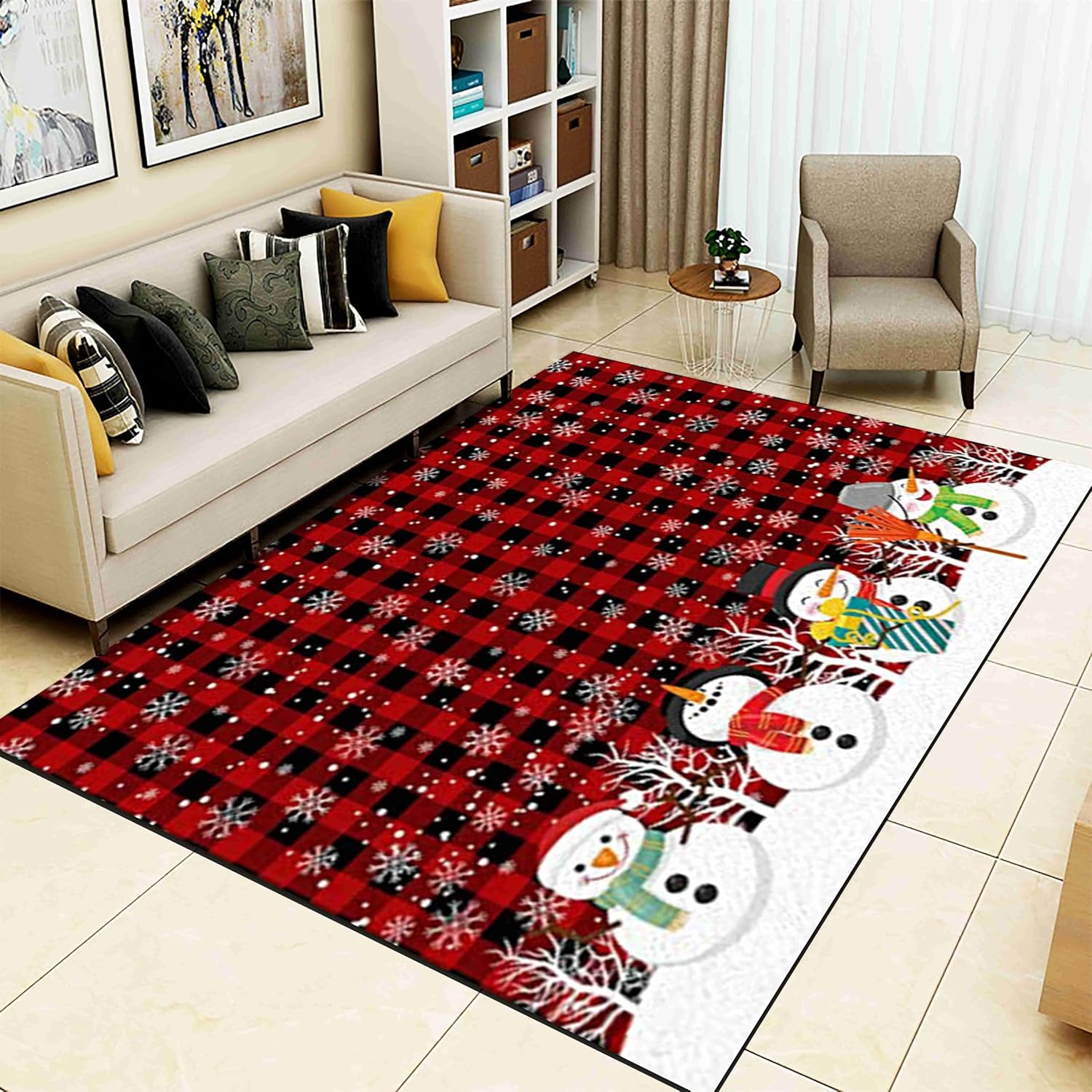 Ice Snowflake Area Carpets, 6x8ft, Christmas Winter Festivals Decorative Mat, Breathable Absorbent Living Room Rugs, Soft Cozy Washable Rug for Indoor Kids Teen Floor Sofa Entrance