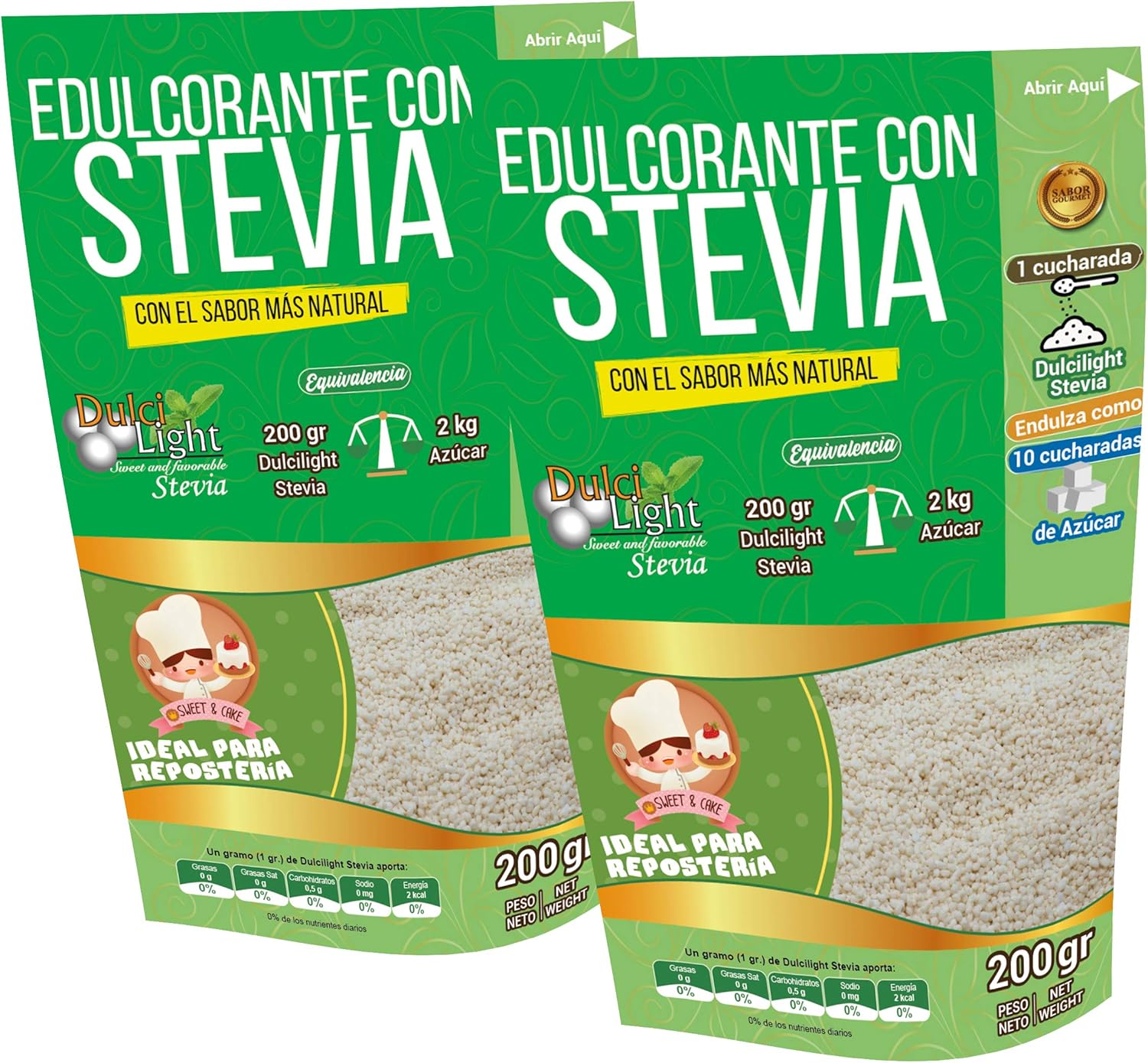 DulciLight Stevia Edulcorante Natural 400gr=4kg de Azucar .10 veces más dulce que el Azúcar.