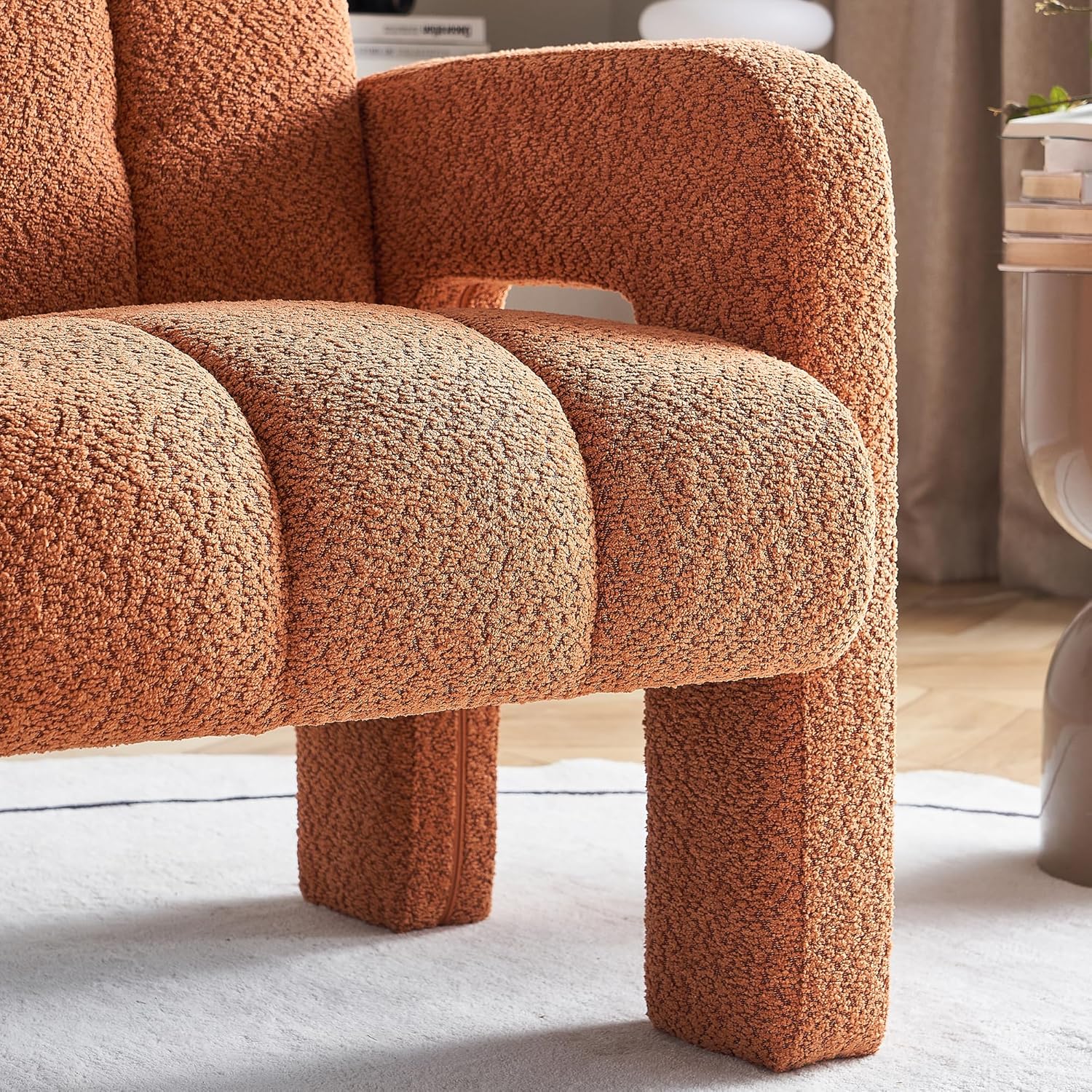 Tmosi Boucle Accent Chair, Contemporary Designed Upholstered Arm Chair, Comfy Side Chair Lounge Reading Chair for Living Room, Bedroom, Apartment (Orange)
