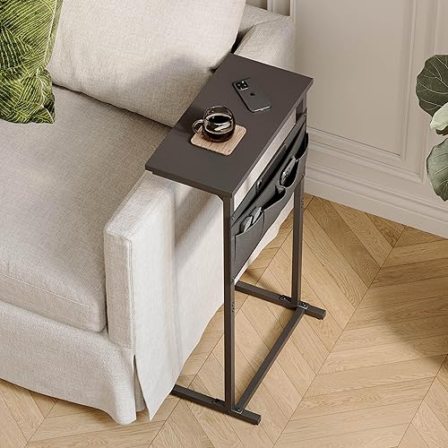 Miniatura 8 de Mesa auxiliar en forma de C, mesa auxiliar para sofá, bandeja de TV pequeña, mesa de sofá con bolsa de almacenamiento para espacio pequeño, sala de
